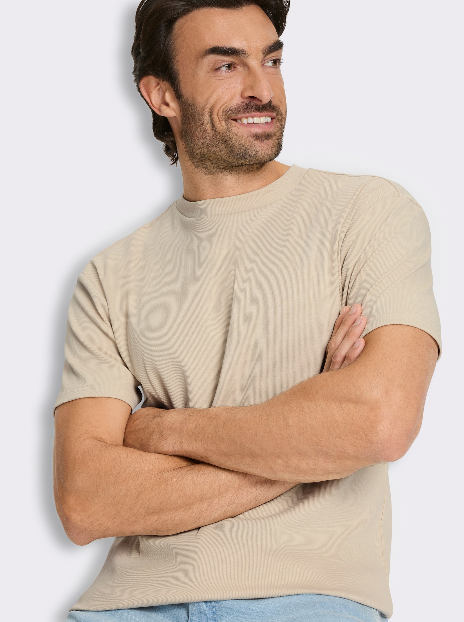 Marco Donati Kurzarmshirt im Loose-Fit, Baumwolle - sand
