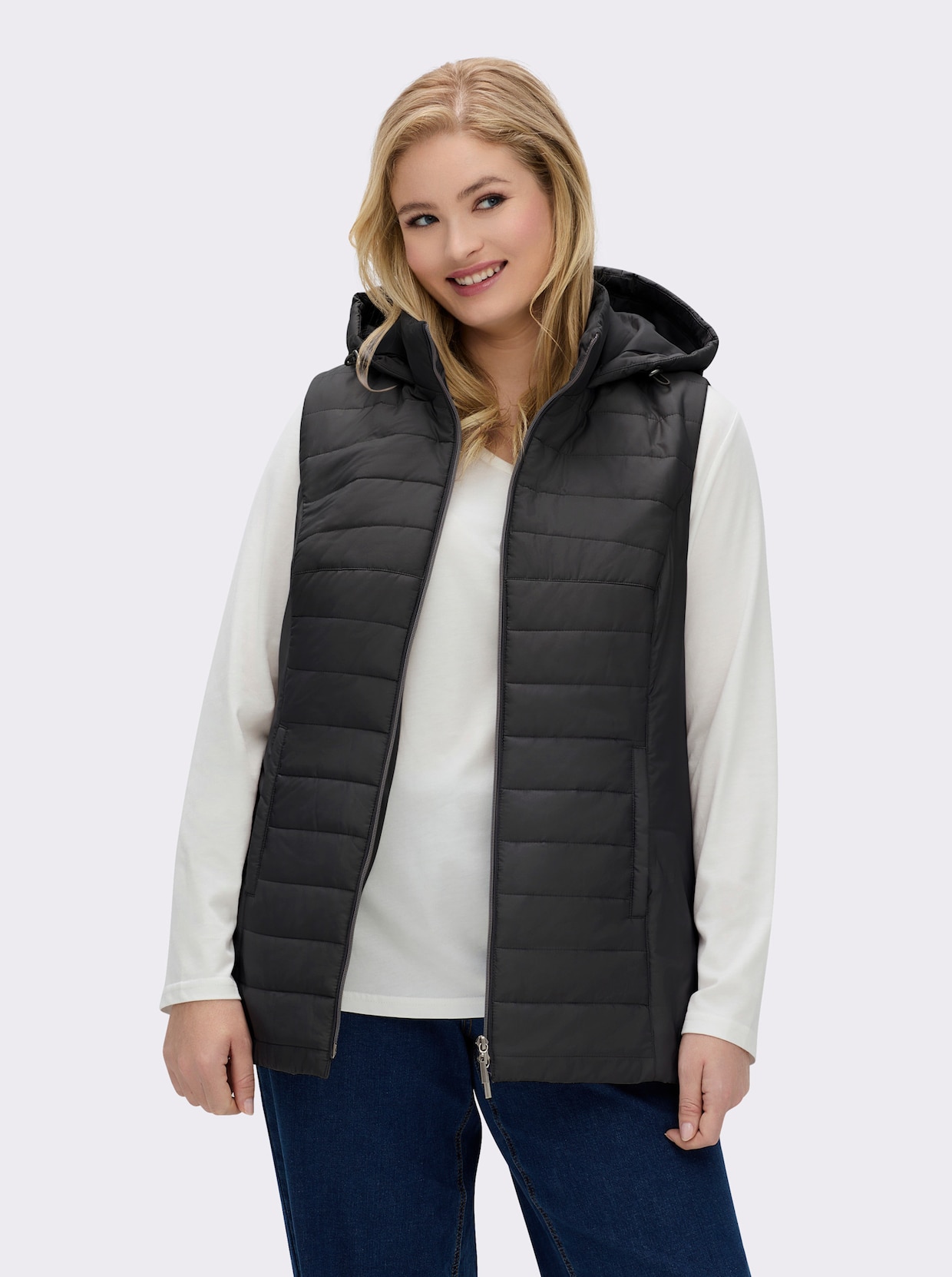 Longweste mit Kapuze - schwarz