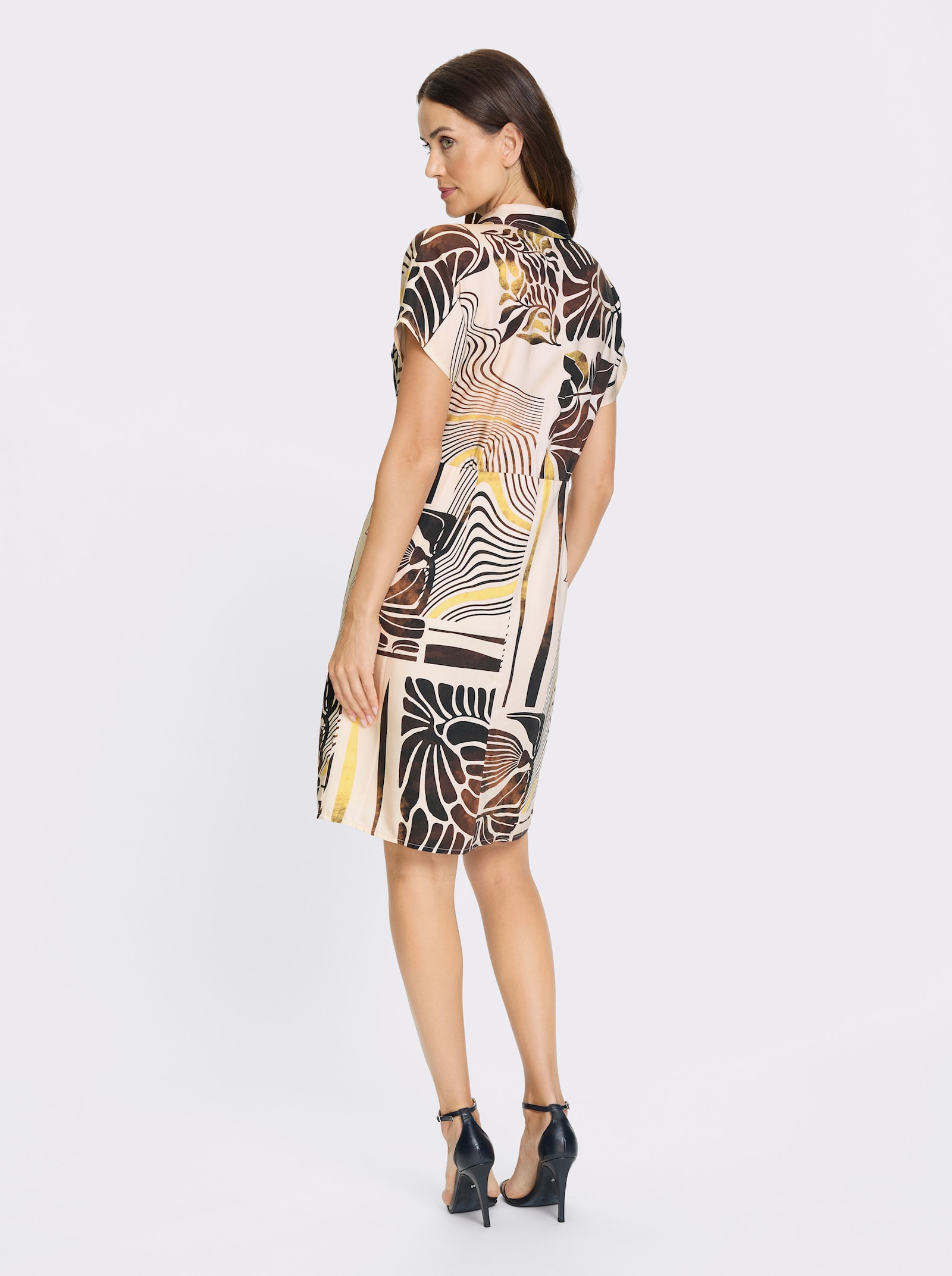 heine Druckkleid mit Kurzarm - champagner-schoko-bedruckt