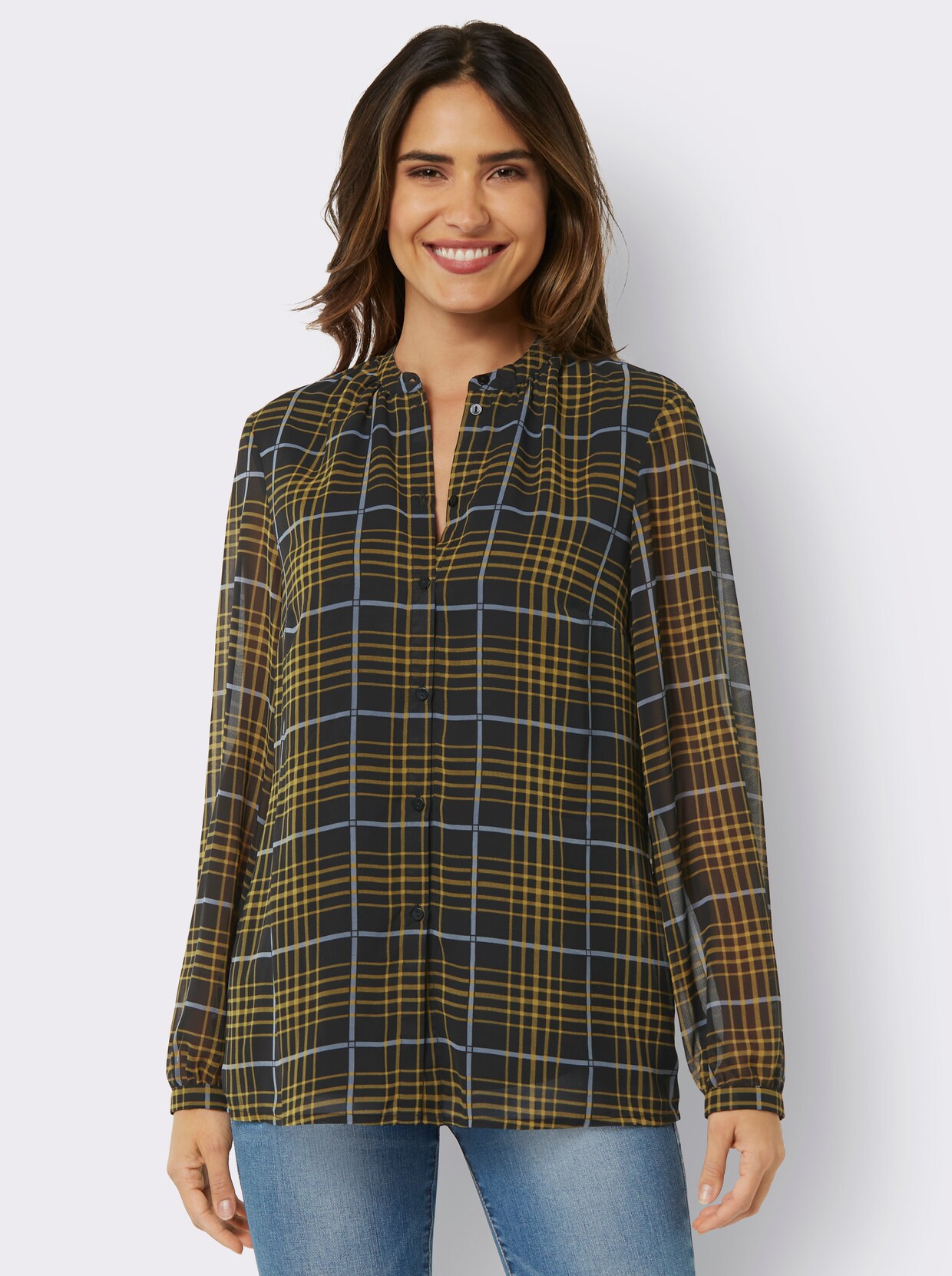 Geruite blouse - zwart/oker geruit