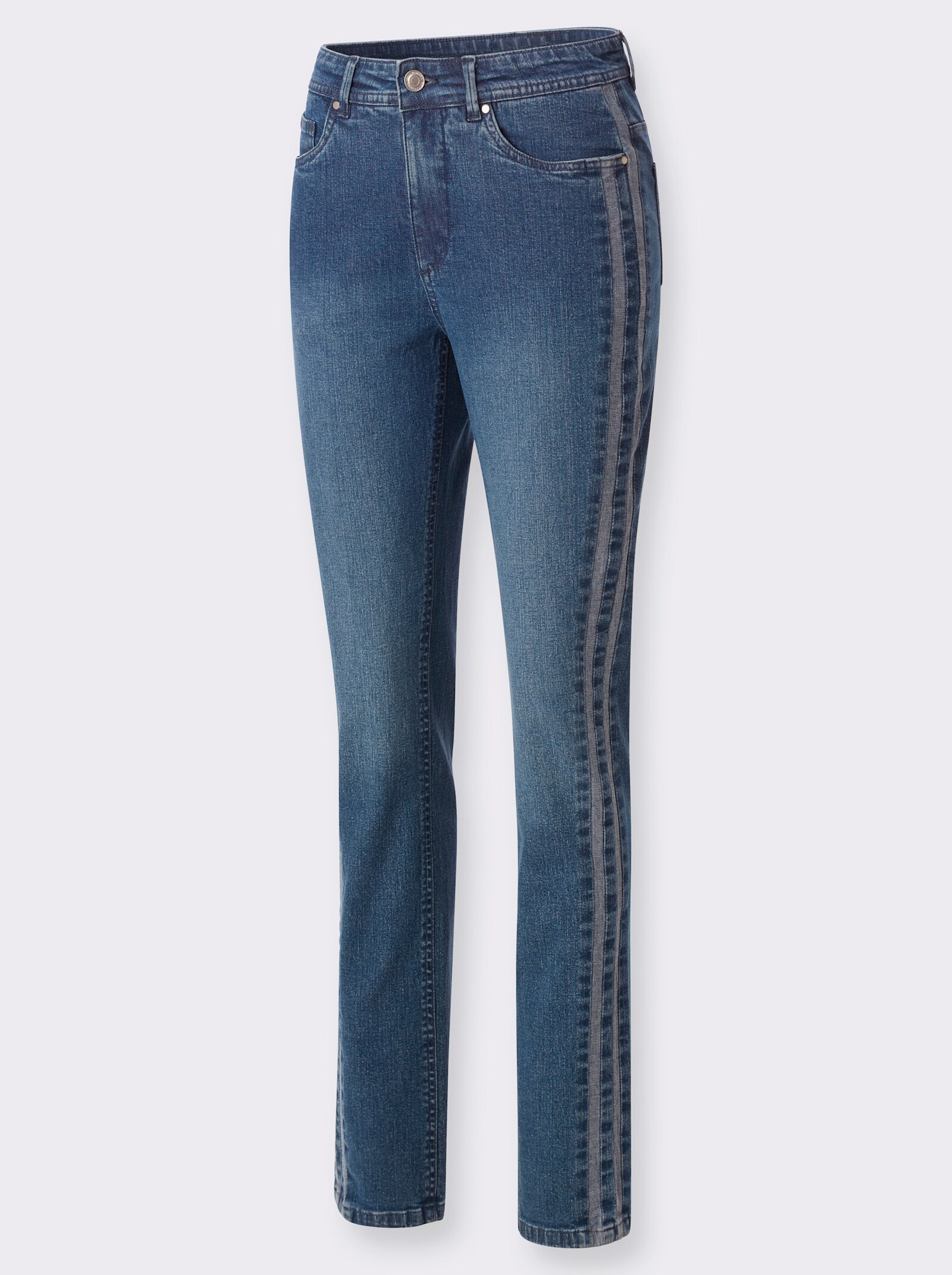 Gerade Jeans mit seitlichen Kontraststreifen - blue-stone-washed
