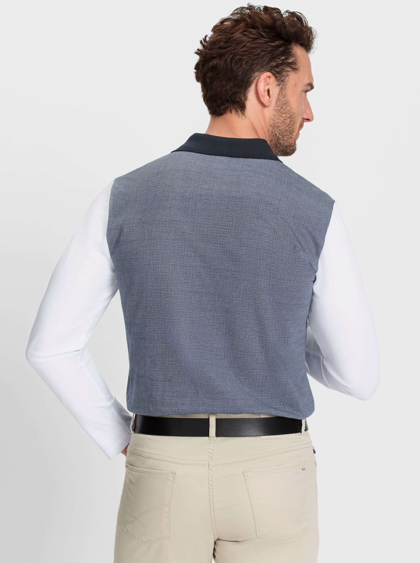 Marco Donati Langarm-Poloshirt mit Druck vorne und hinten - marine-bedruckt