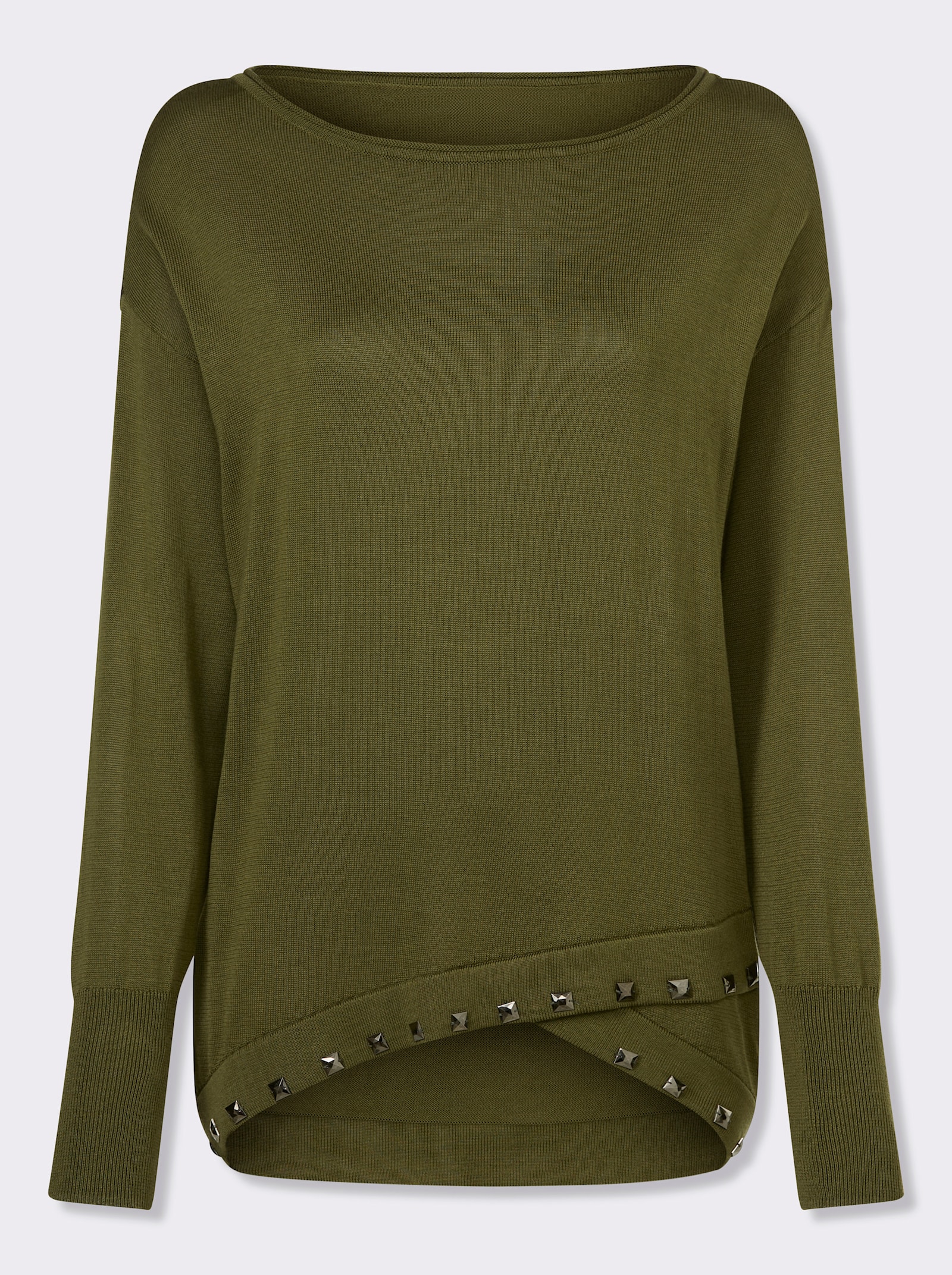 heine Strickpullover mit asymmetrischem Saum - oliv
