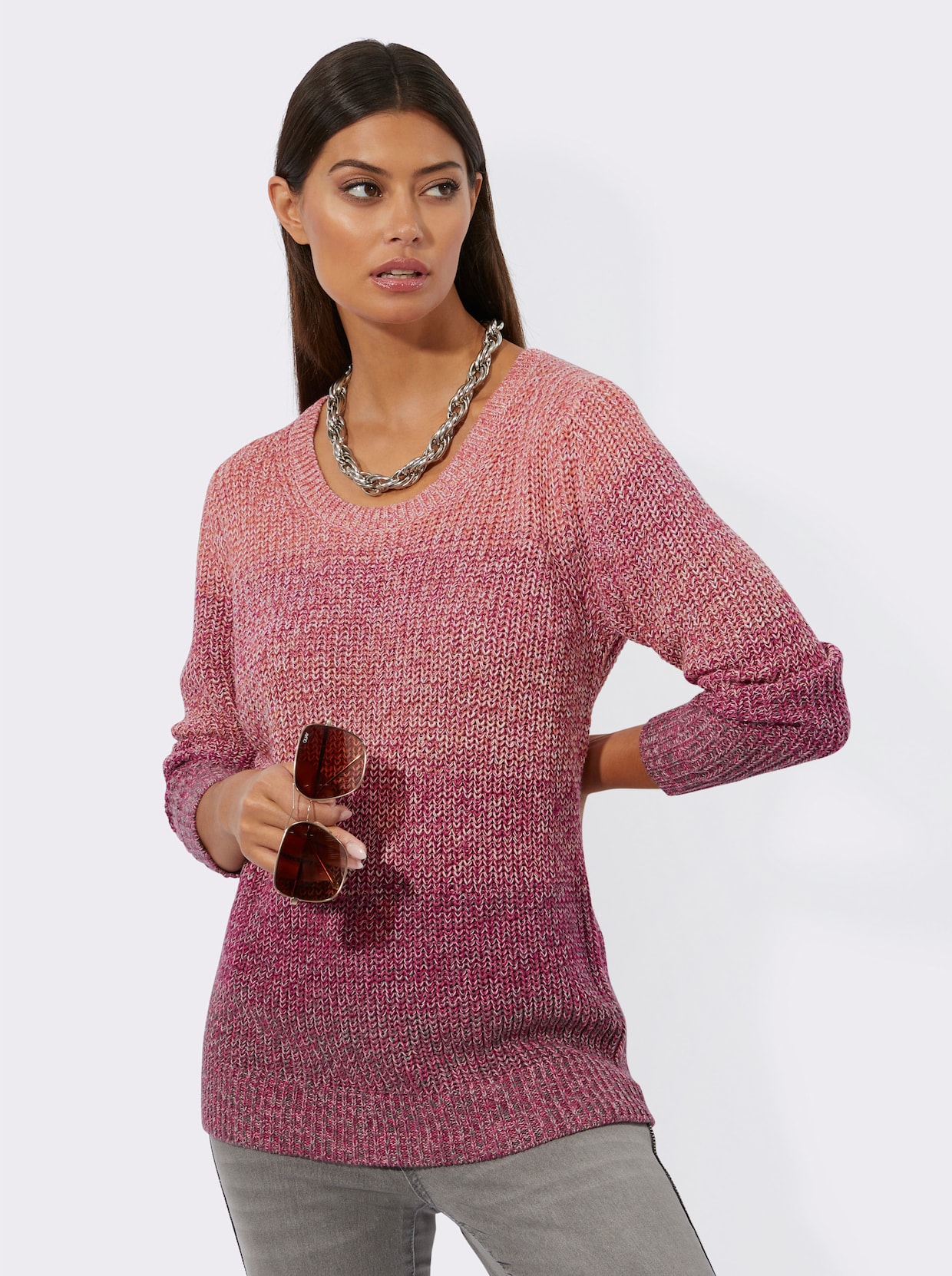 Pullover met lange mouwen - fuchsia gedessineerd