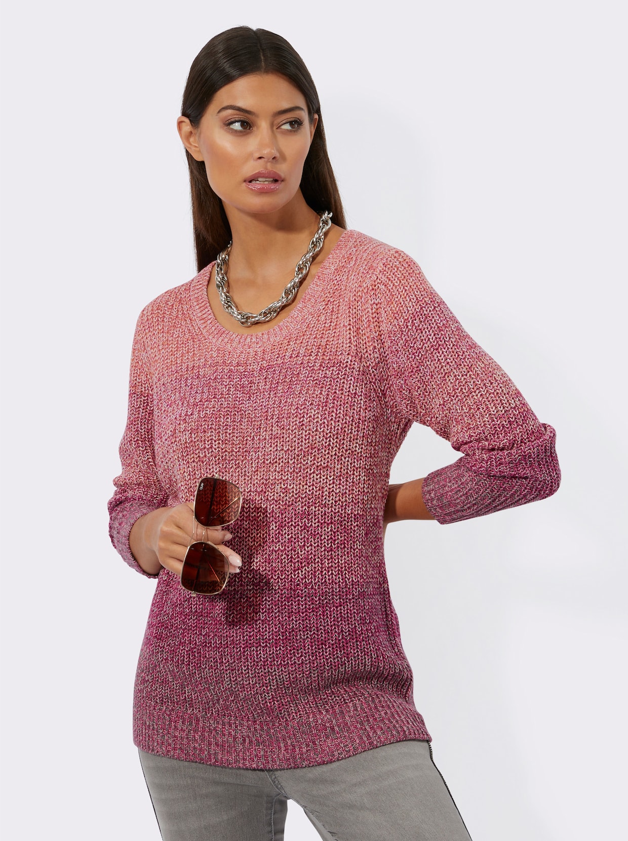 Langarm-Pullover - fuchsia-gemustert