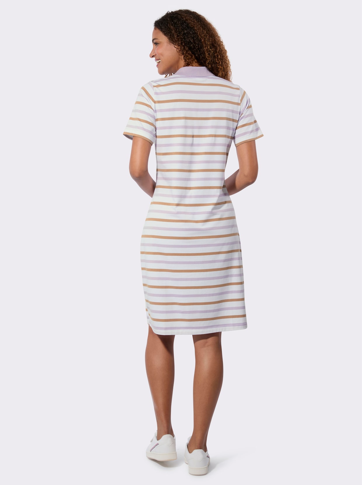 Polokleid - flieder-camel-geringelt