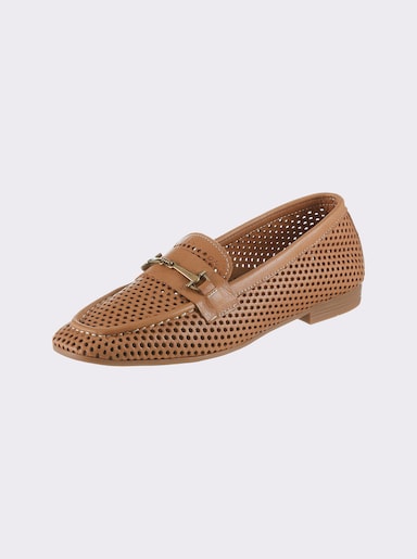 Andrea Conti Slipper mit feinem Lochmuster - cognac