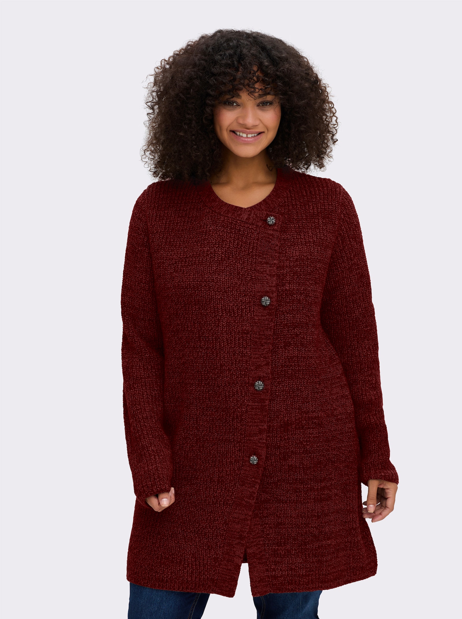 sheego Strickjacke mit überlappender Knopfleiste - bordeaux-meliert