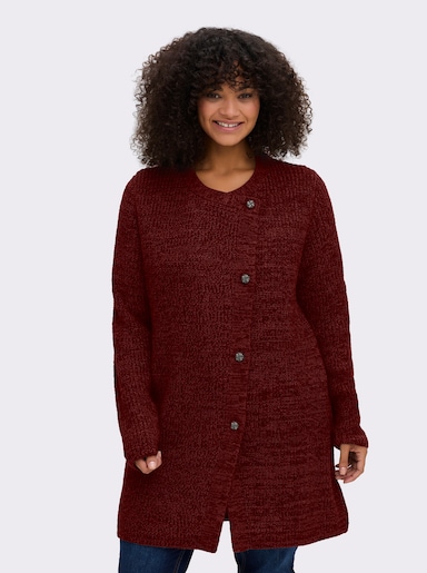 sheego Strickjacke mit überlappender Knopfleiste - bordeaux-meliert