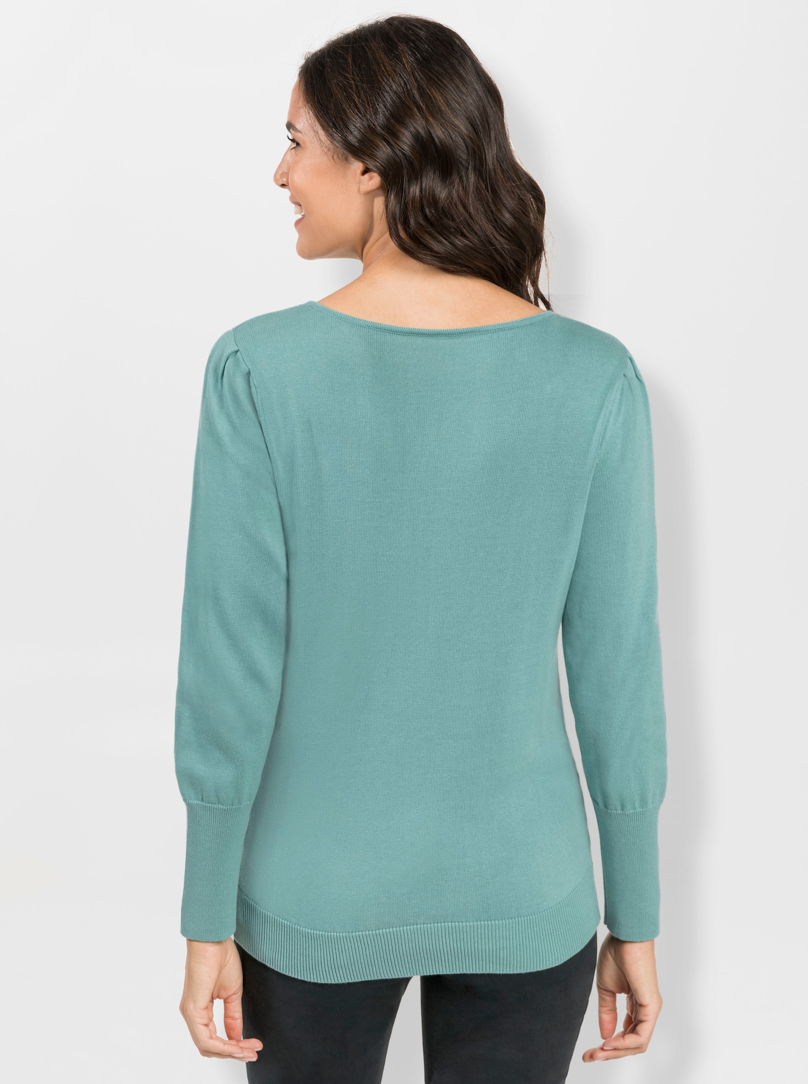 Strickpullover mit U-Boot-Ausschnitt - salbei