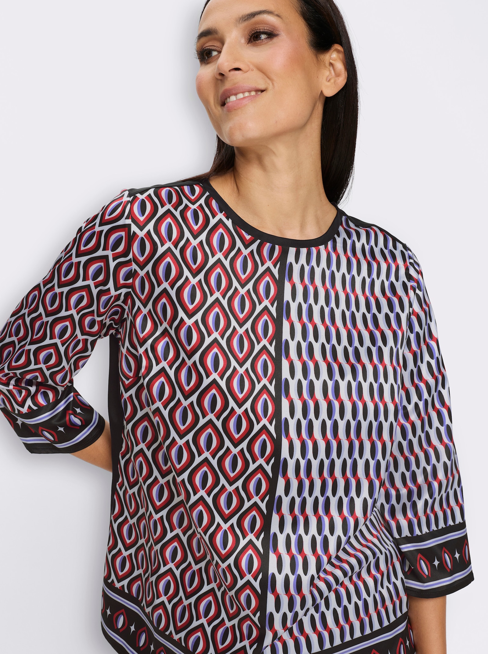 heine Blouse met print van satijn - zwart/kers geprint