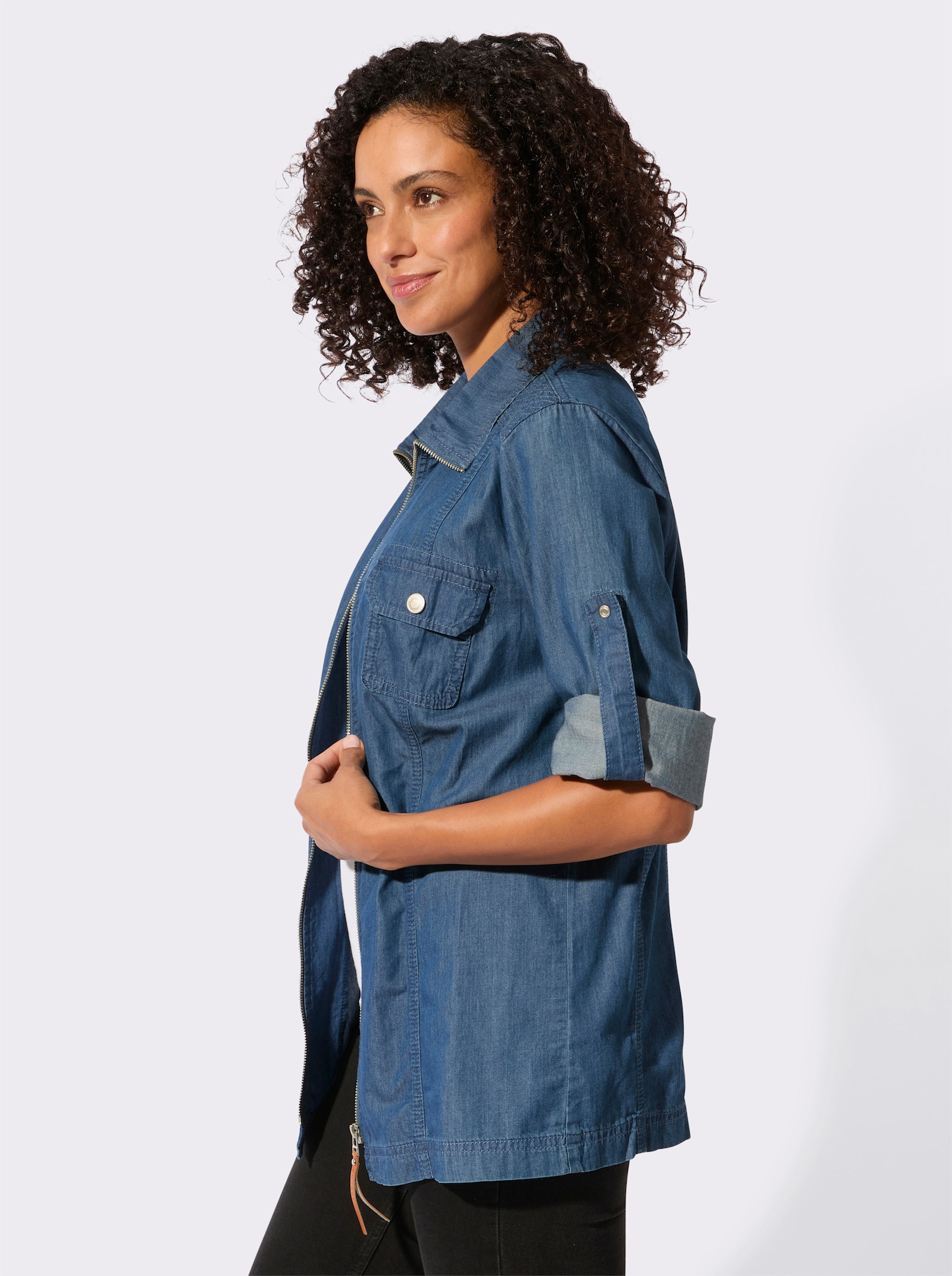 Blusenjacke mit Brust-Klappentaschen - blue-bleached