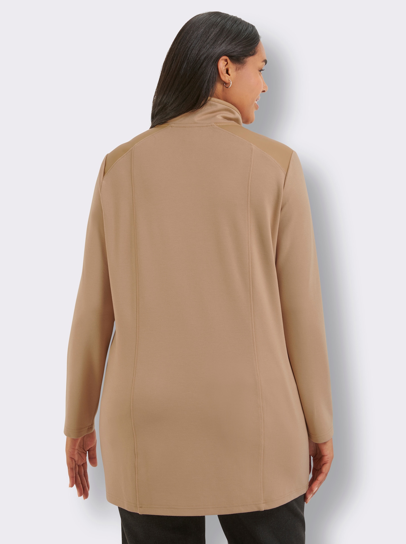 Sweatjacke mit Details in Leder-Optik - camel