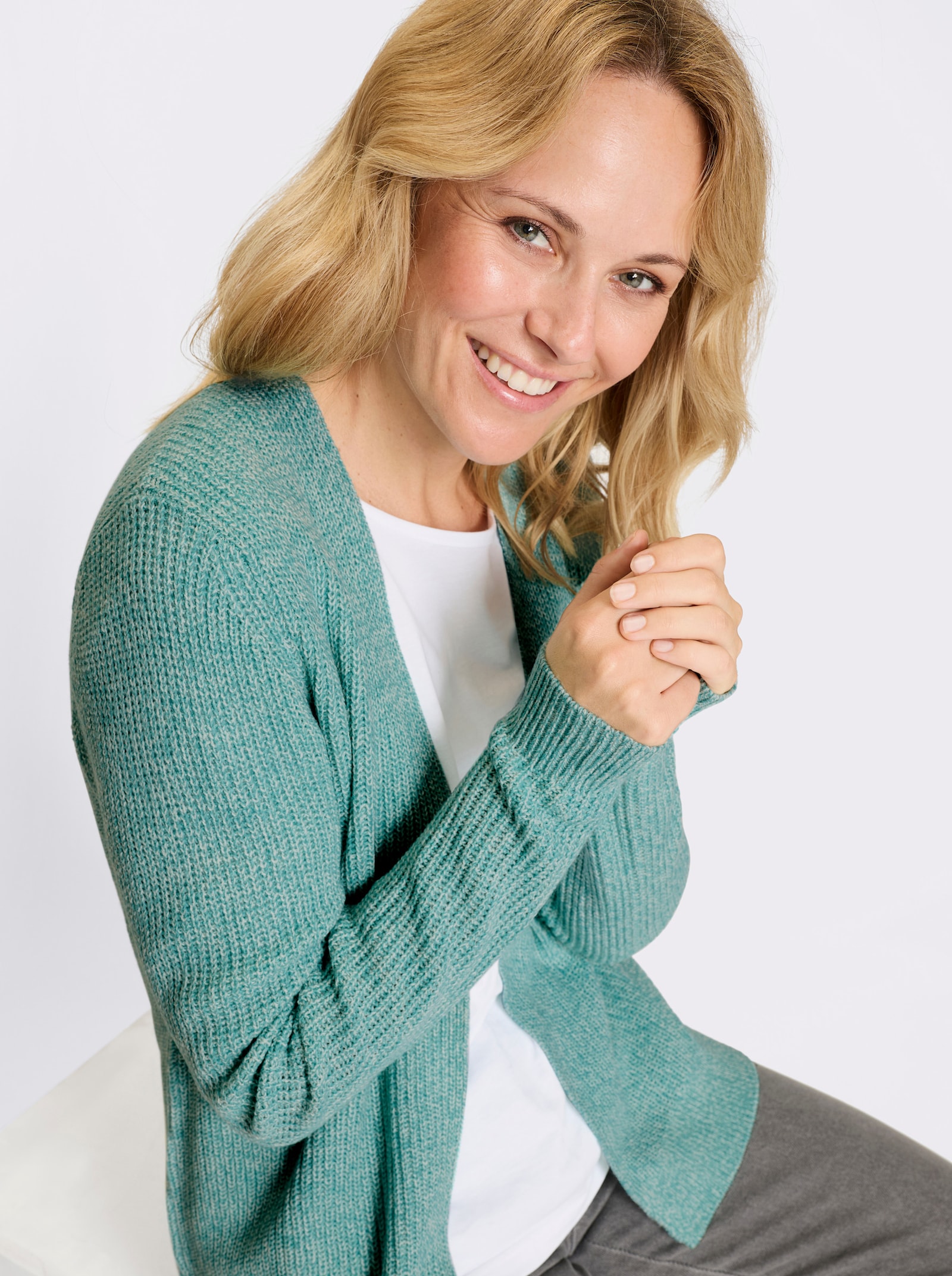 Strickjacke in offener Form - ozean-ecru-meliert