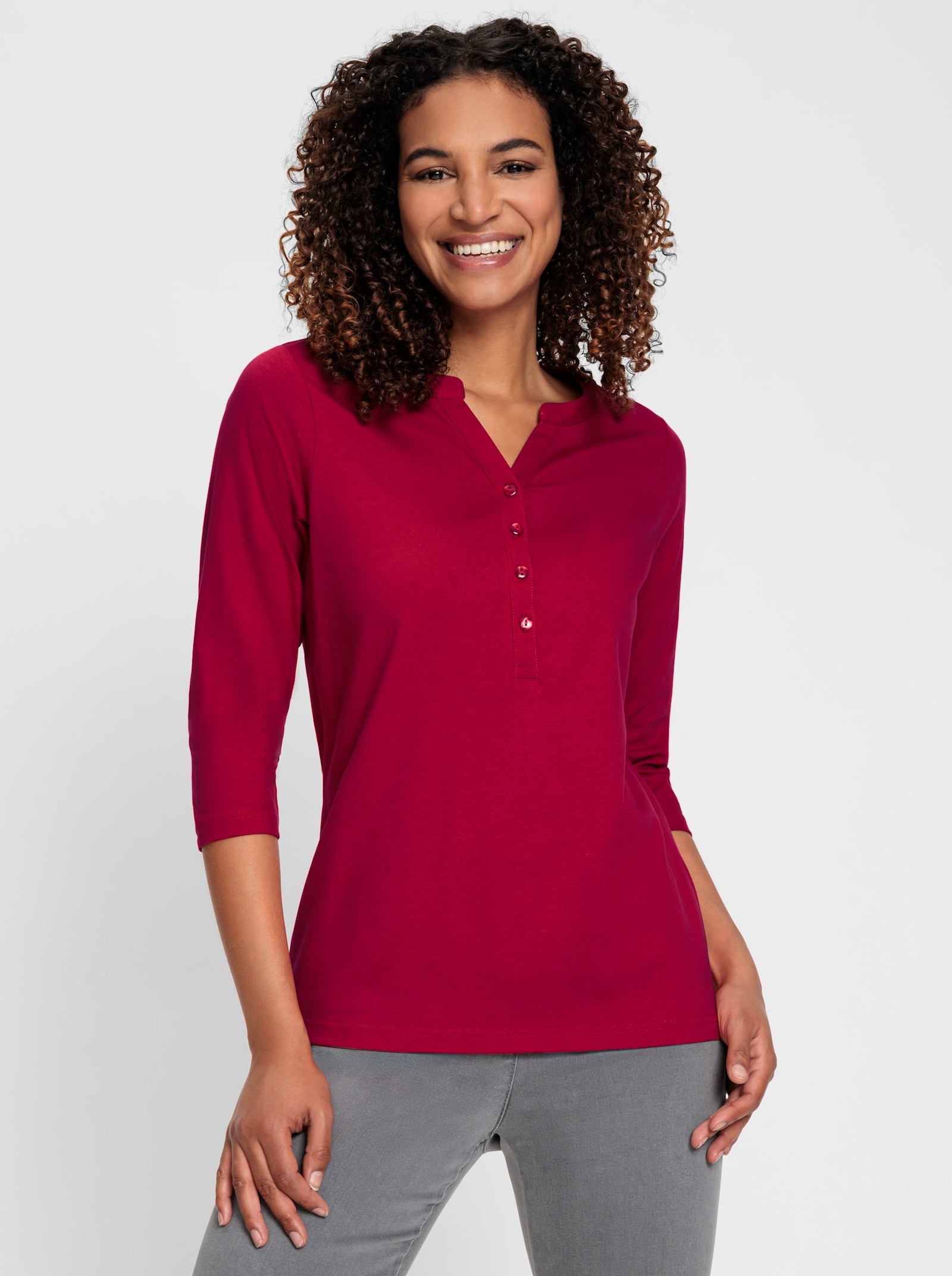 Shirt met 3/4-mouwen en open V - rood
