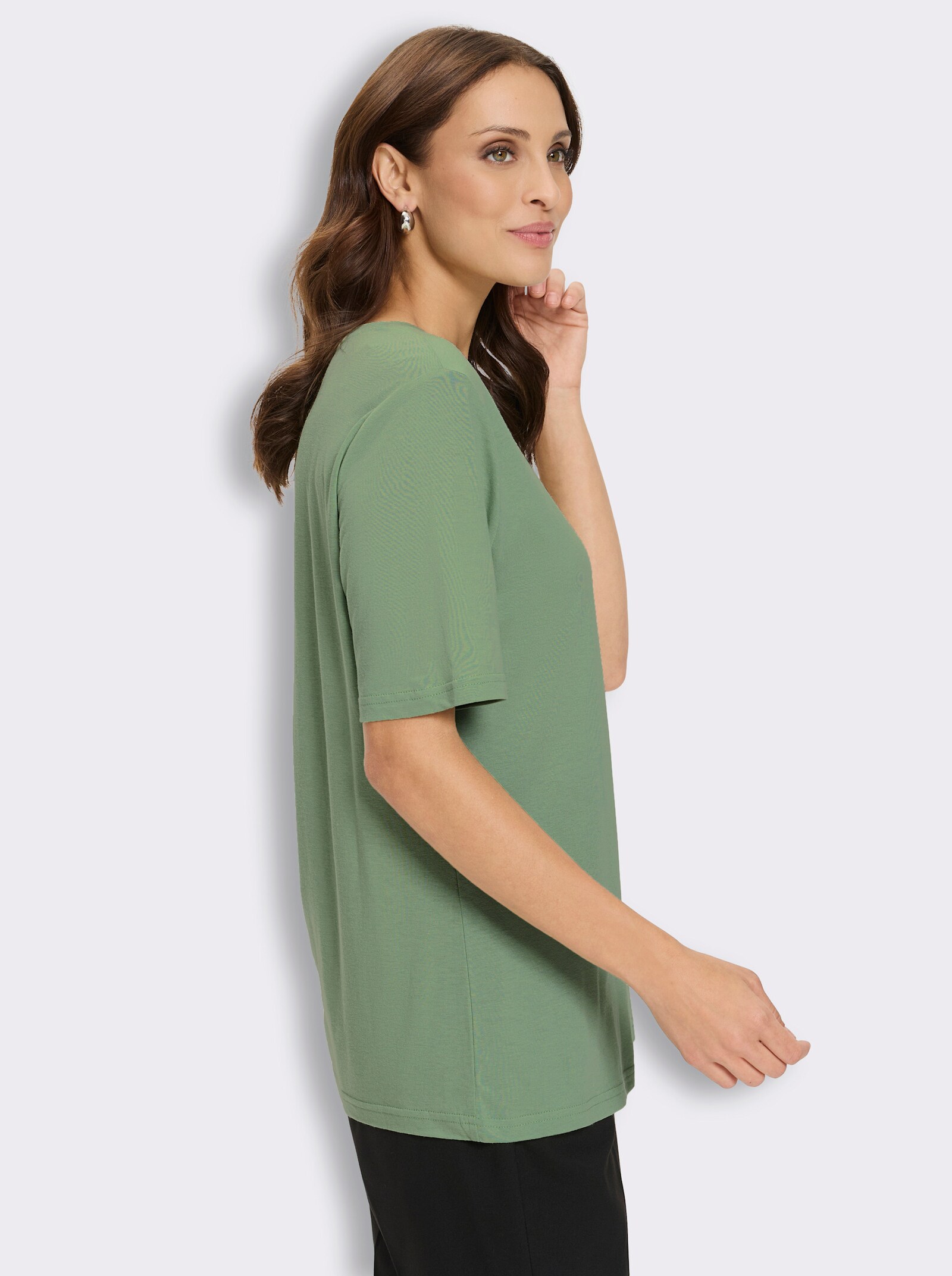 Kurzarmshirt mit Glitzersteinchen - eucalyptus