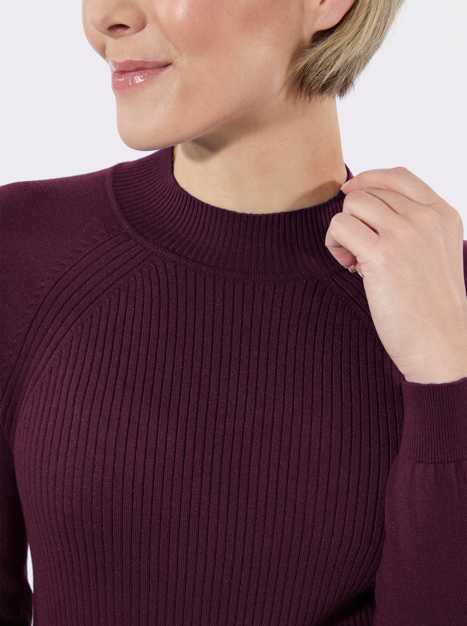 Stehkragenpullover mit Einstrick-Muster - burgund