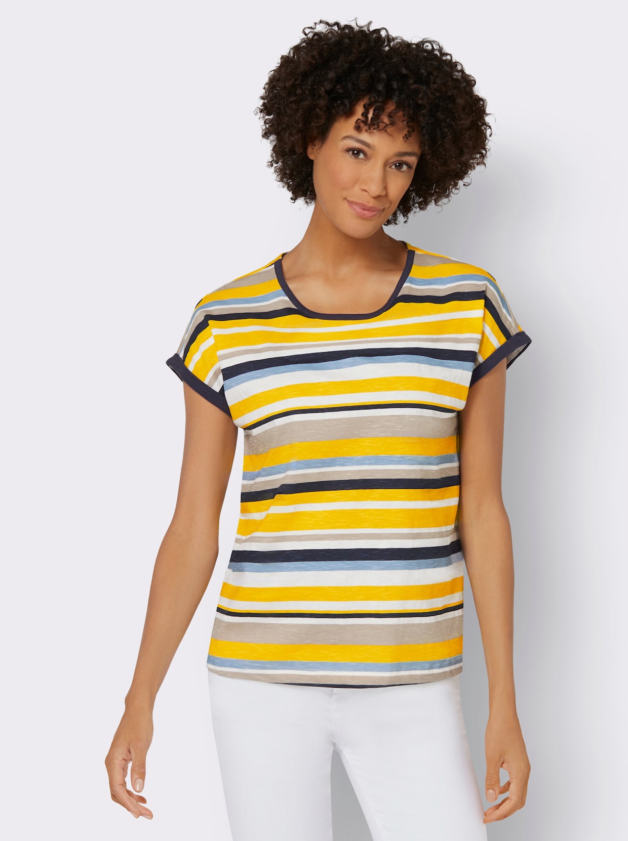 T-shirt - jaune soleil-marine à rayures fines