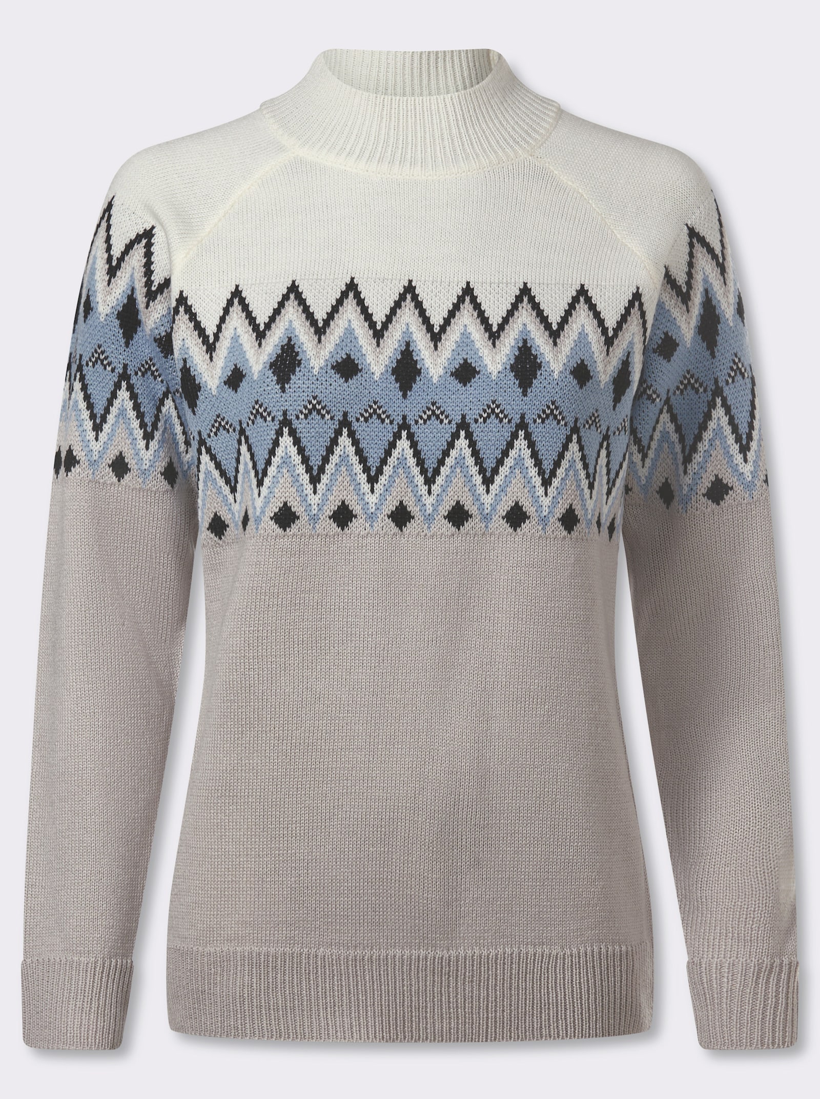 Pullover met lange mouwen en Noors patroon - lichtgrijs/ijsblauw gedessineerd