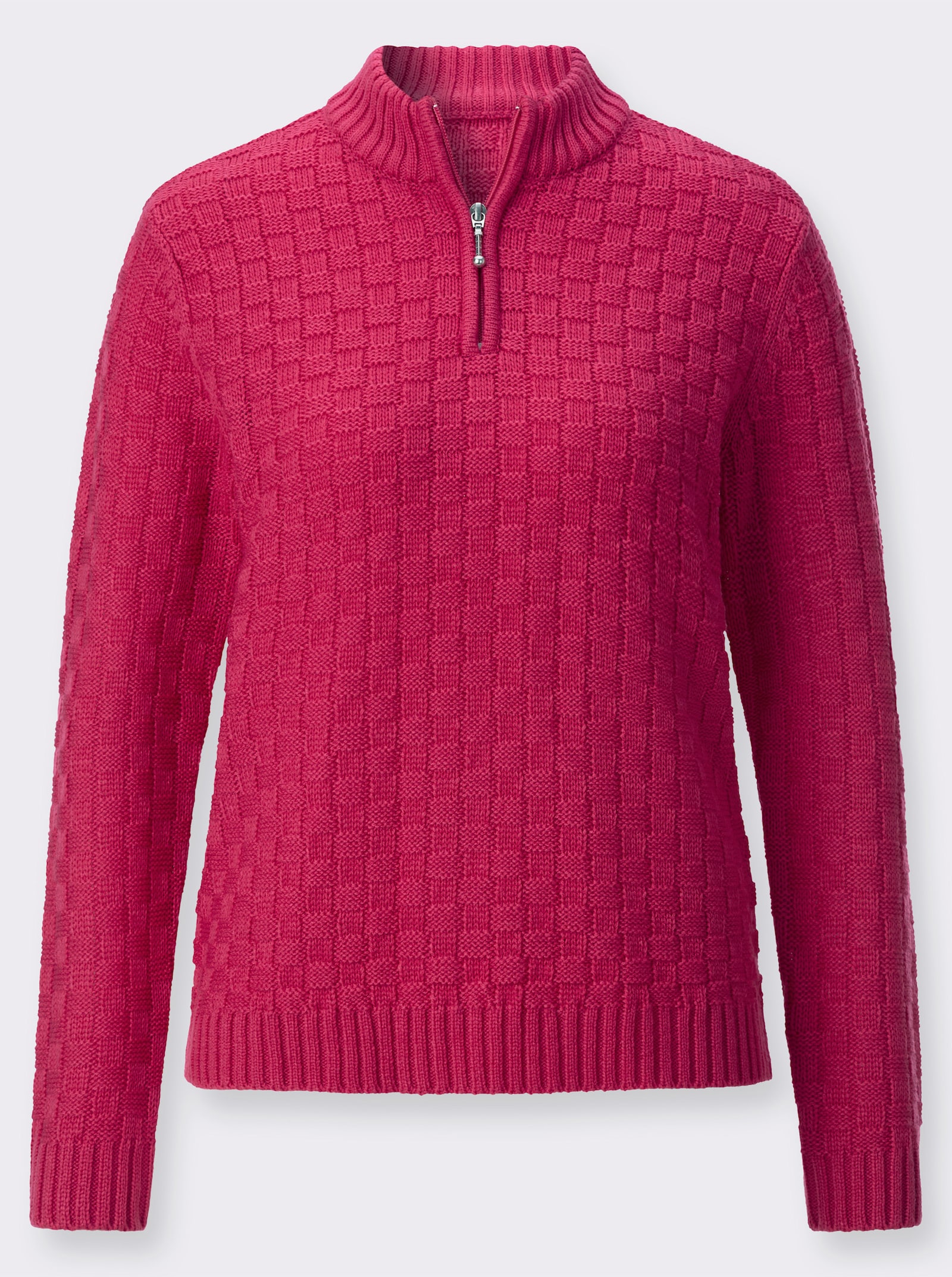 Strickpullover mit Stehkragen - pink