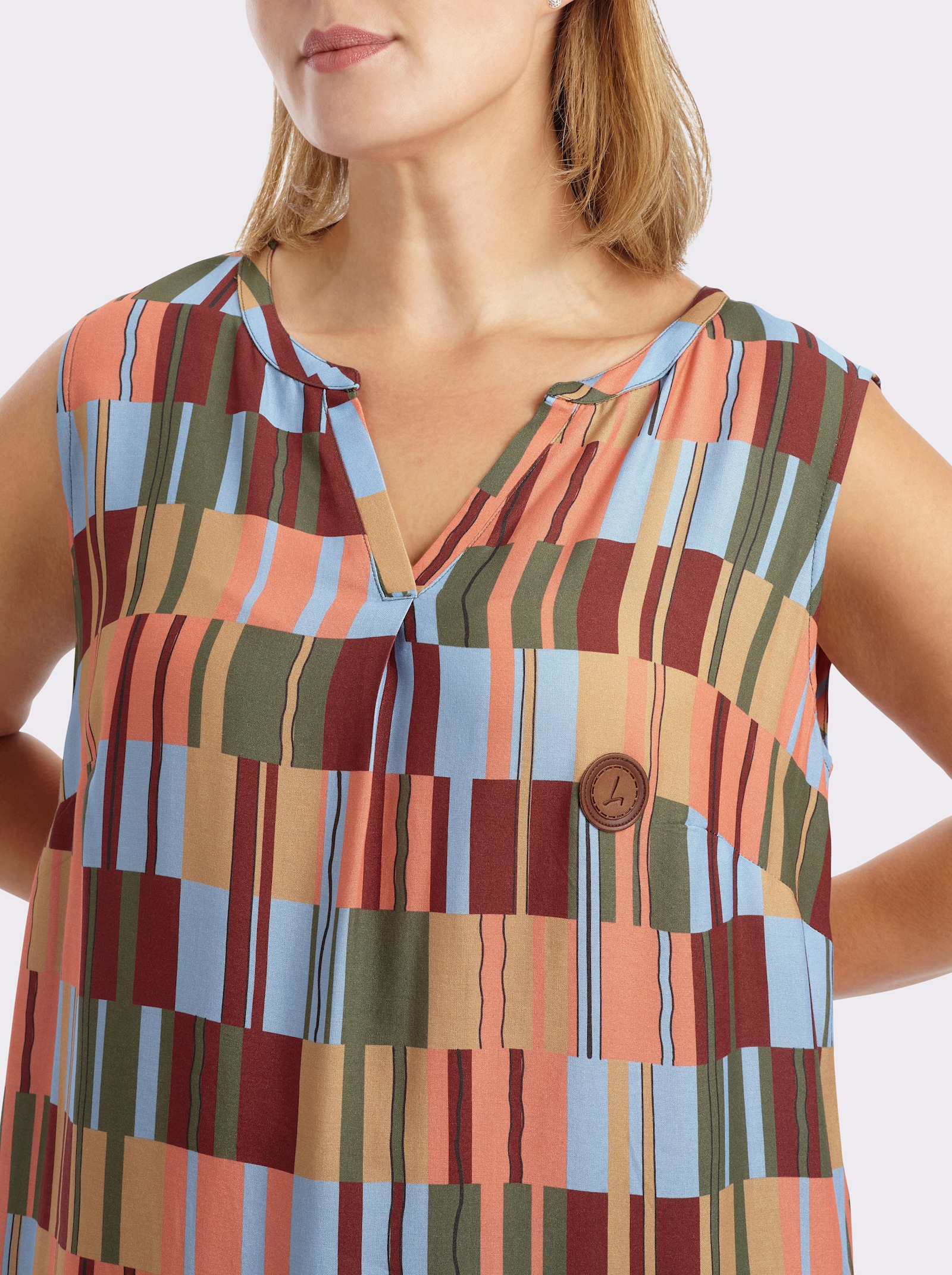 Druckkleid aus reiner Viskose - khaki-rotbraun-gemustert