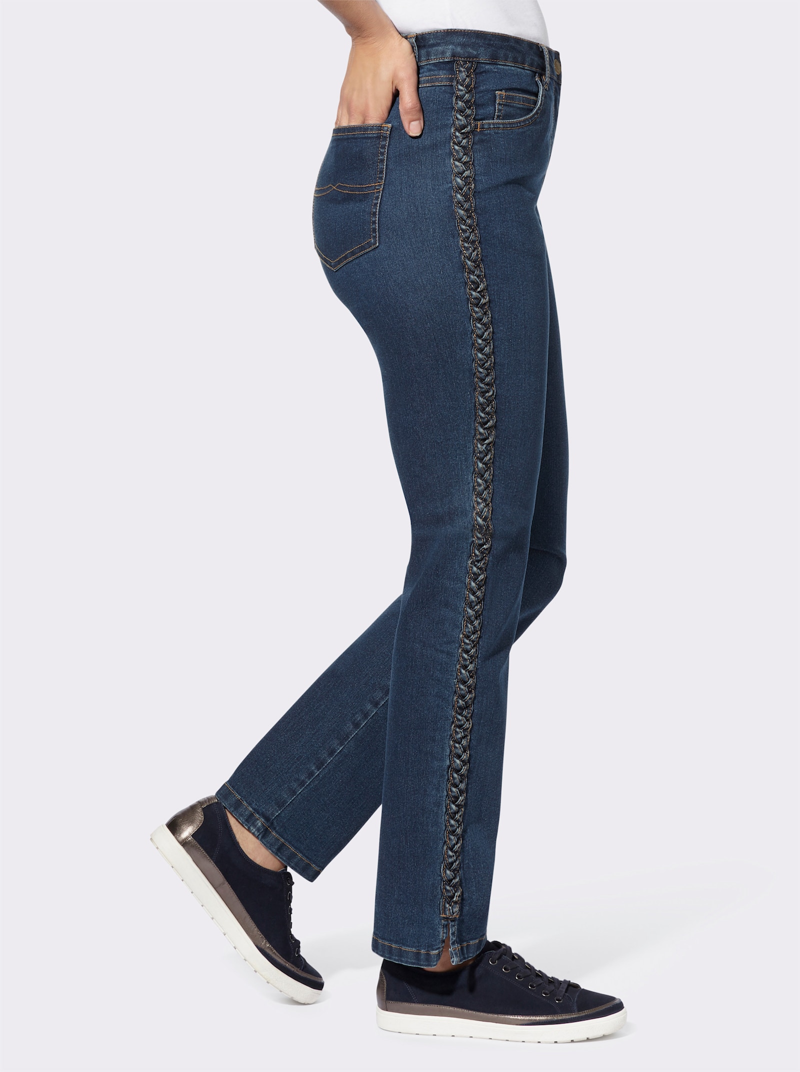 5-Pocket-Jeans mit Flechtverzierung an den Seiten - blue-stone-washed