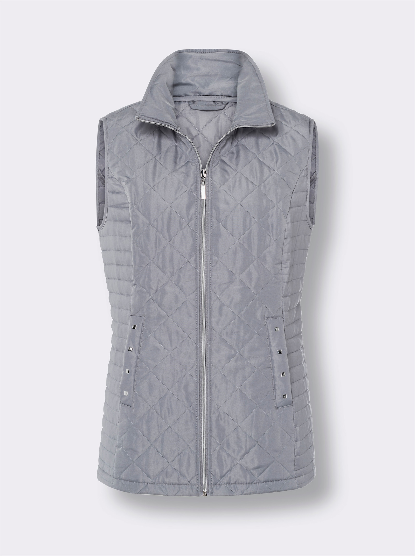 Prošívaná vesta s pajetkami na kapsách - kamenná šedá