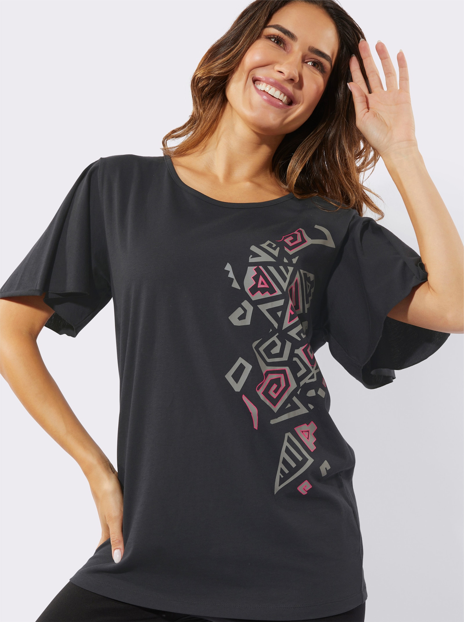 Dlhé tričko, etno potlač - čierna