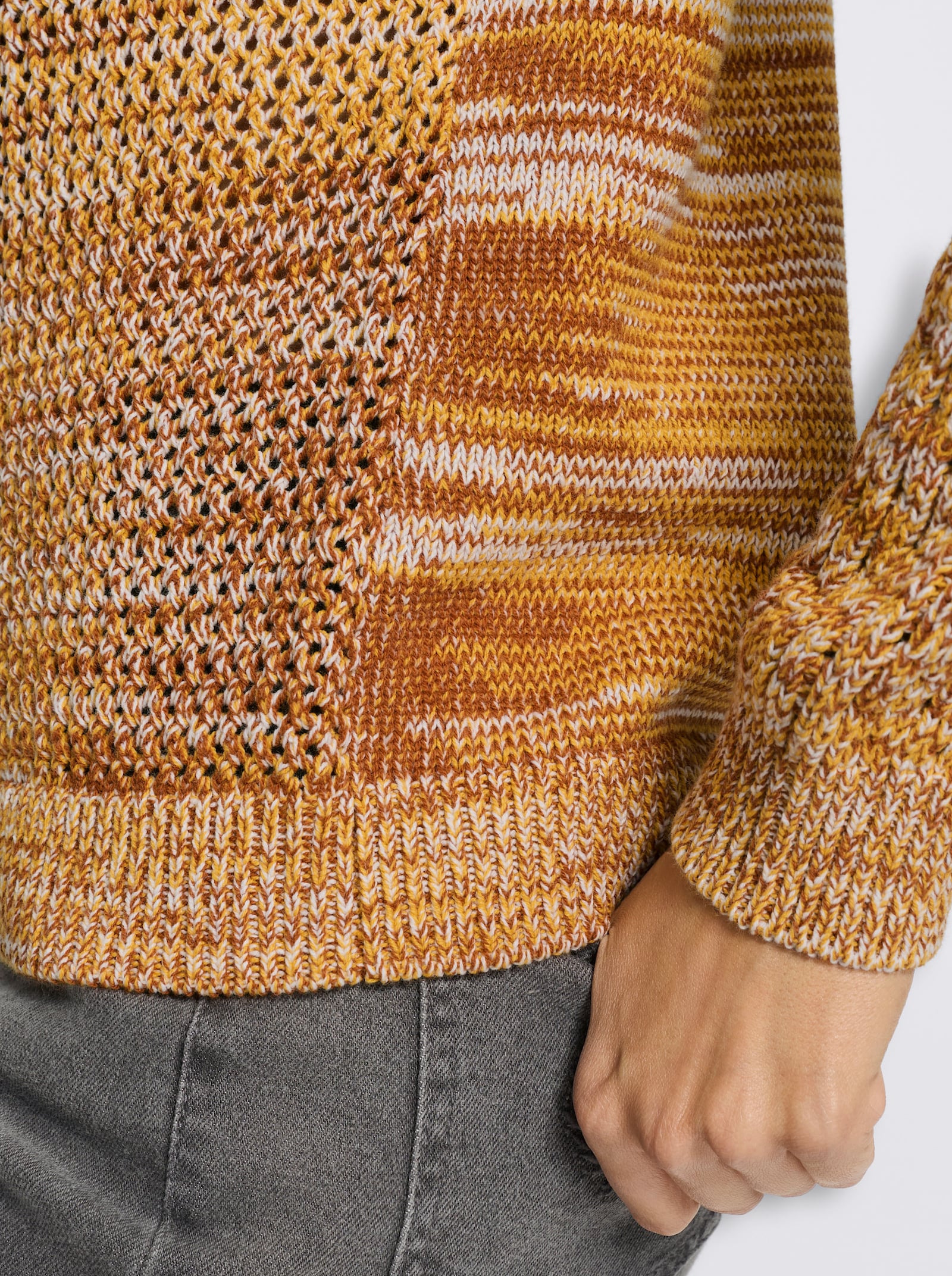  Rollkragenpullover im Muster-Mix - ocker-meliert