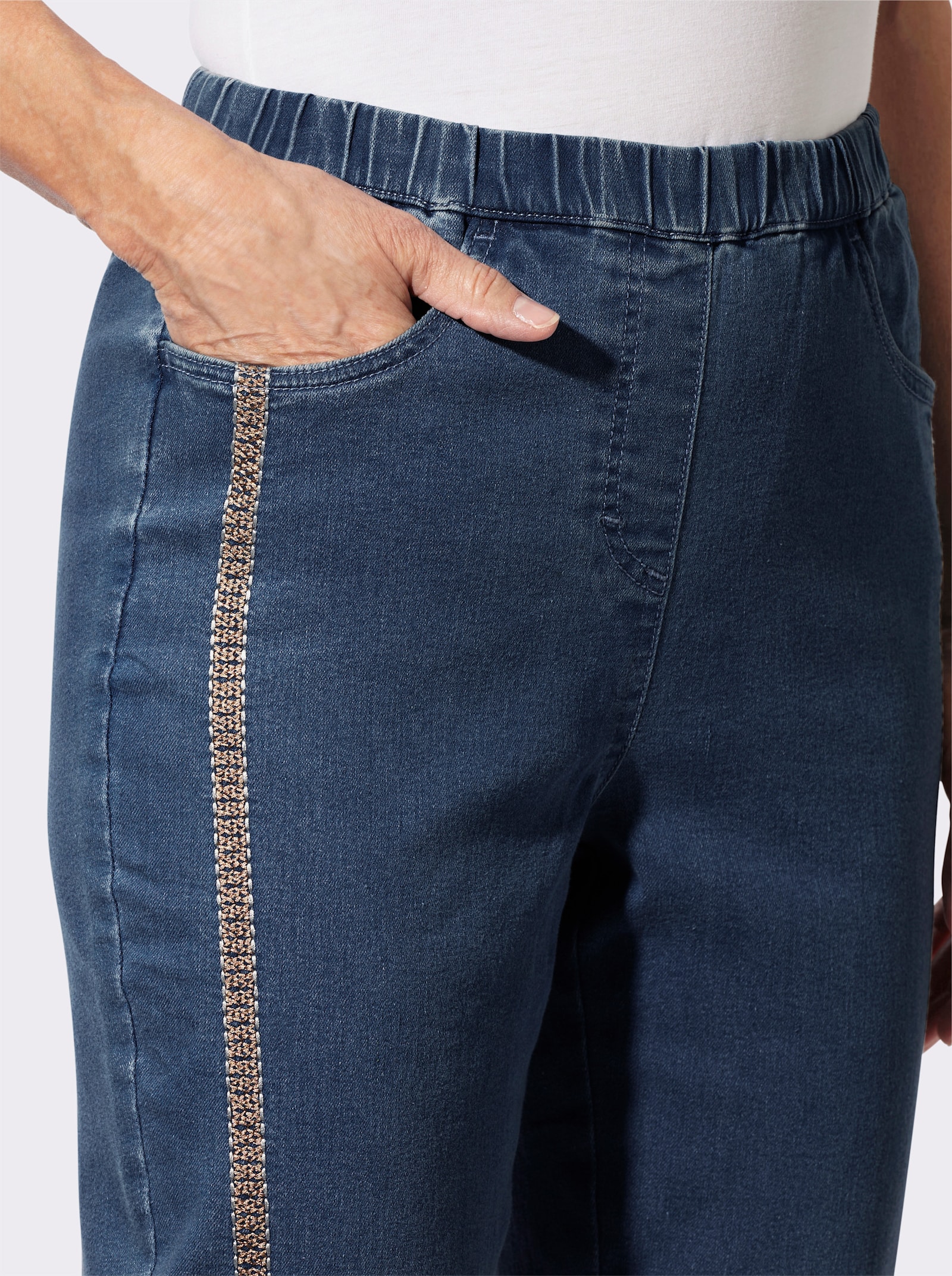 Schlupfjeans mit Stickerei - blue-stone-washed