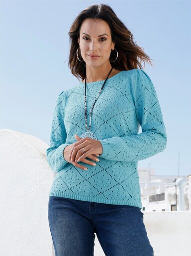 Langarm-Pullover mit glattem Rückenteil - ozean