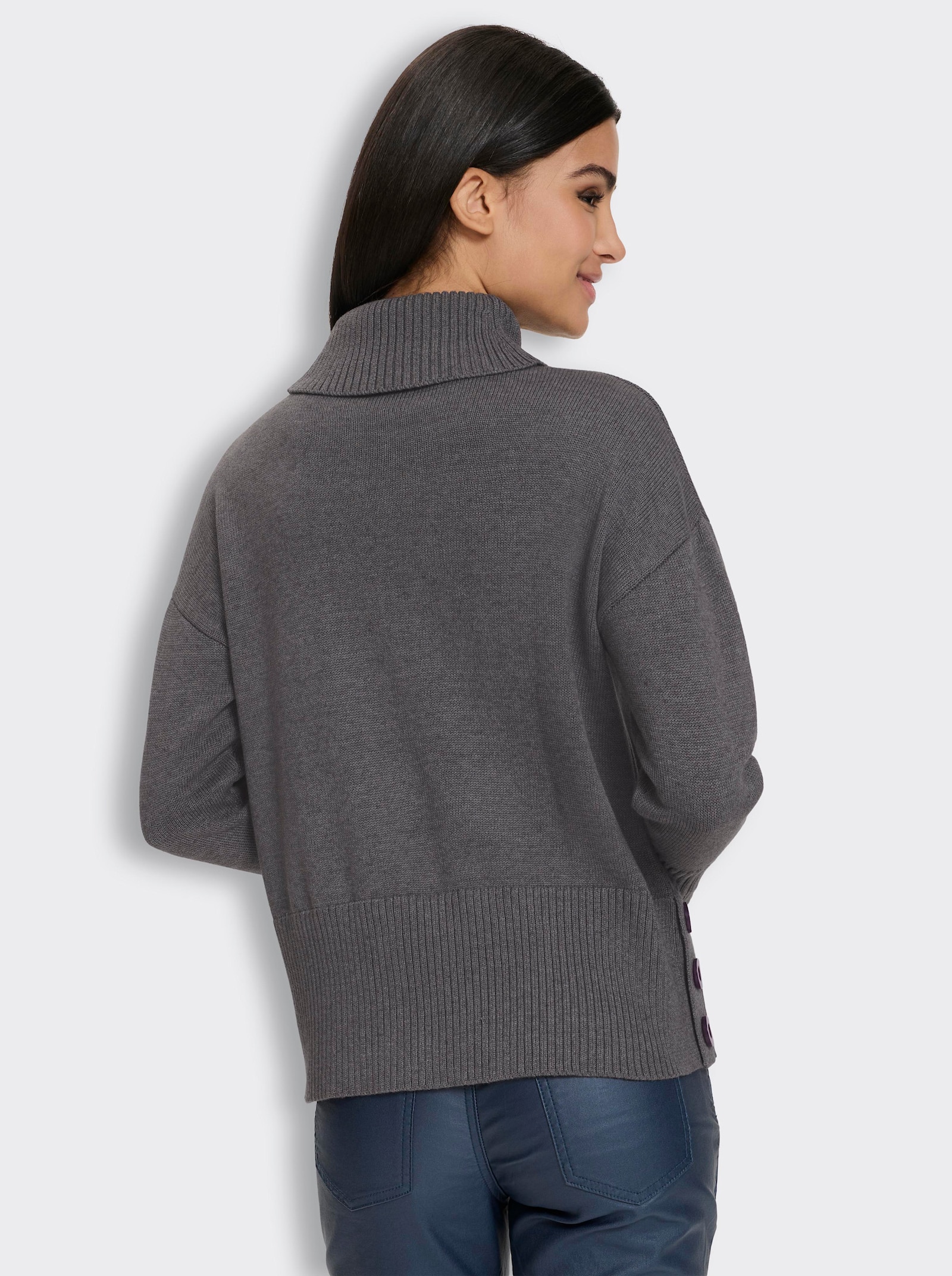 heine Rollkragenpullover mit Seitenschlitzen - anthrazit-meliert