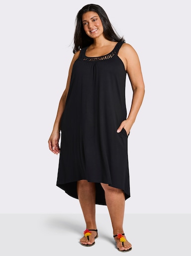 sheego Jerseykleid mit raffiniertem Ausschitt - schwarz