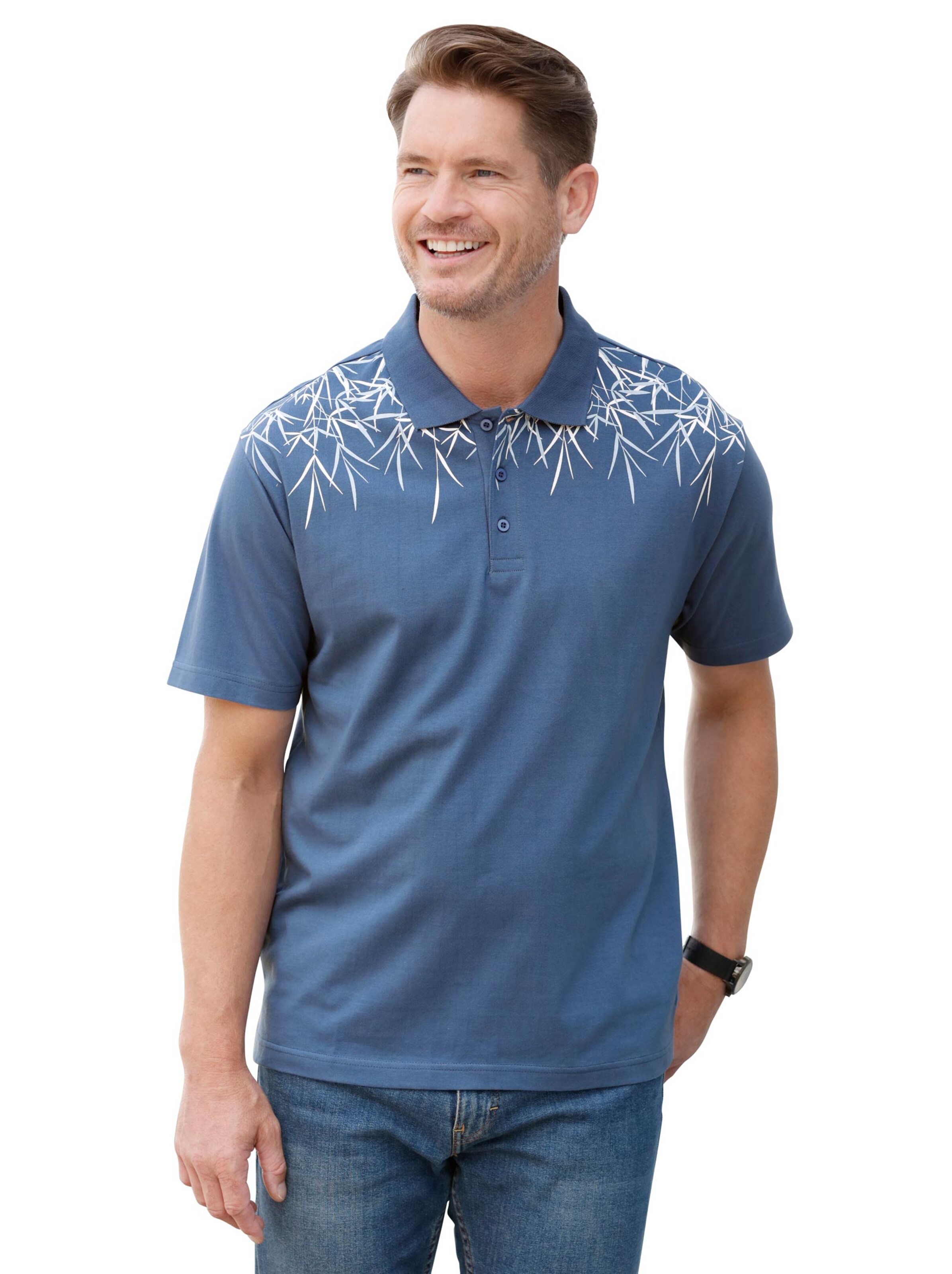 Poloshirt - jeansblau-bedruckt