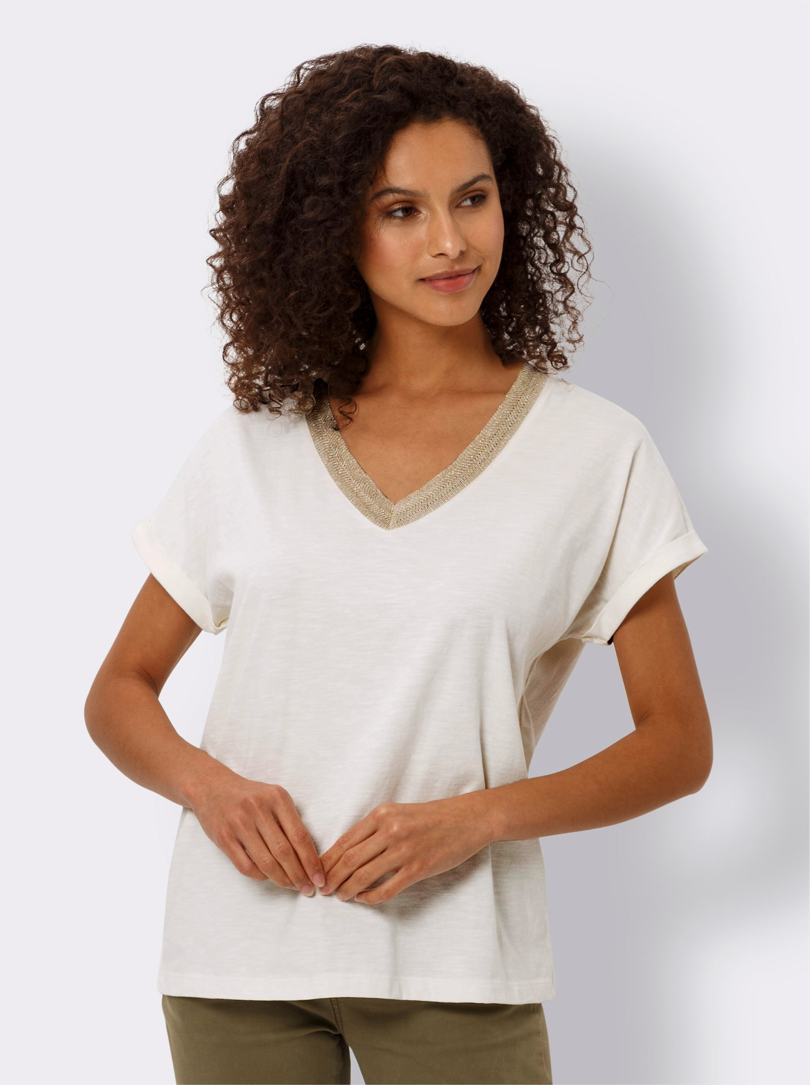 heine Kurzarmshirt mit Glanz-Akzenten - champagner