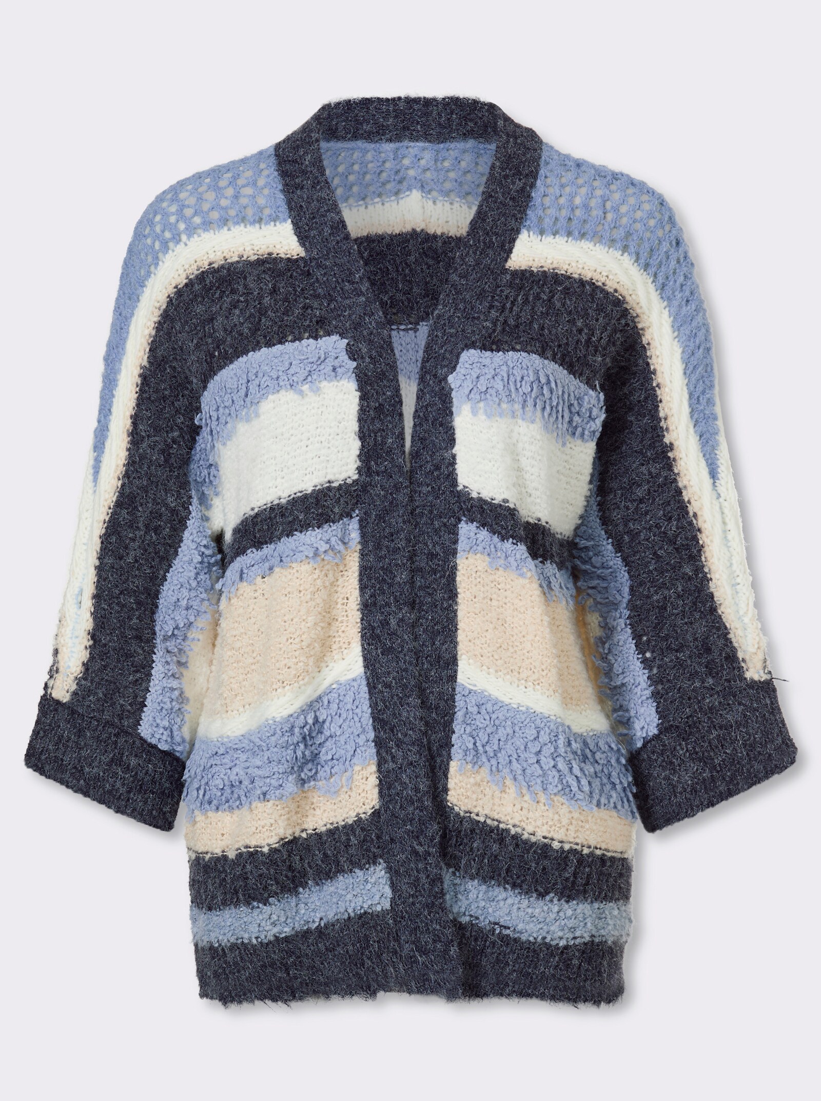 heine Cardigan van ajourtricot - marine/ecru gestreept