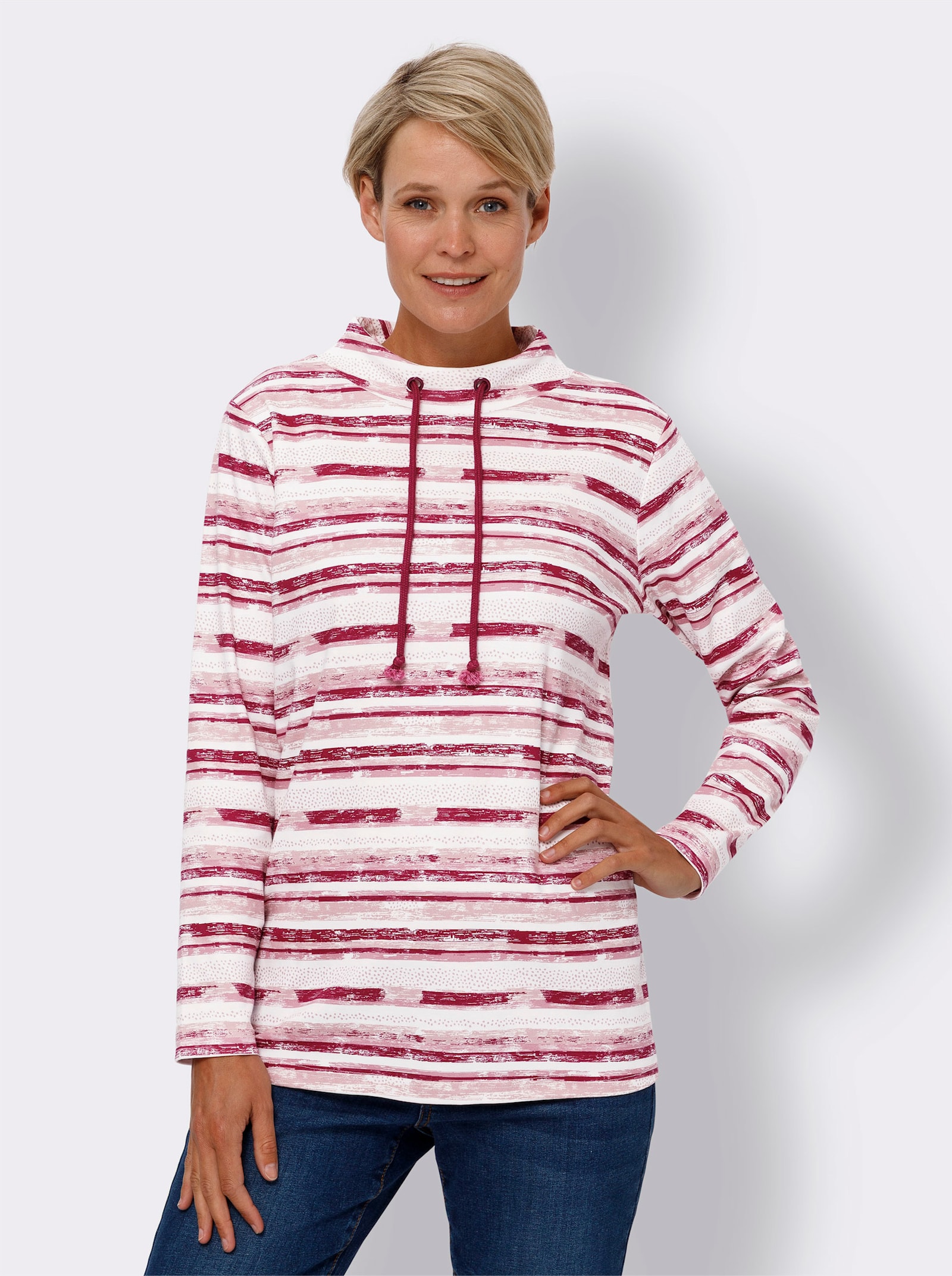 Shirt met lange mouwen en streeppatroon - hortensia/ecru bedrukt