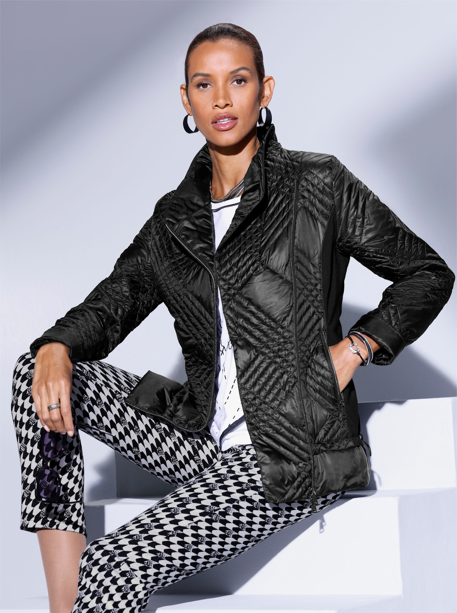 Veste en duvet en mélange de matières - noir