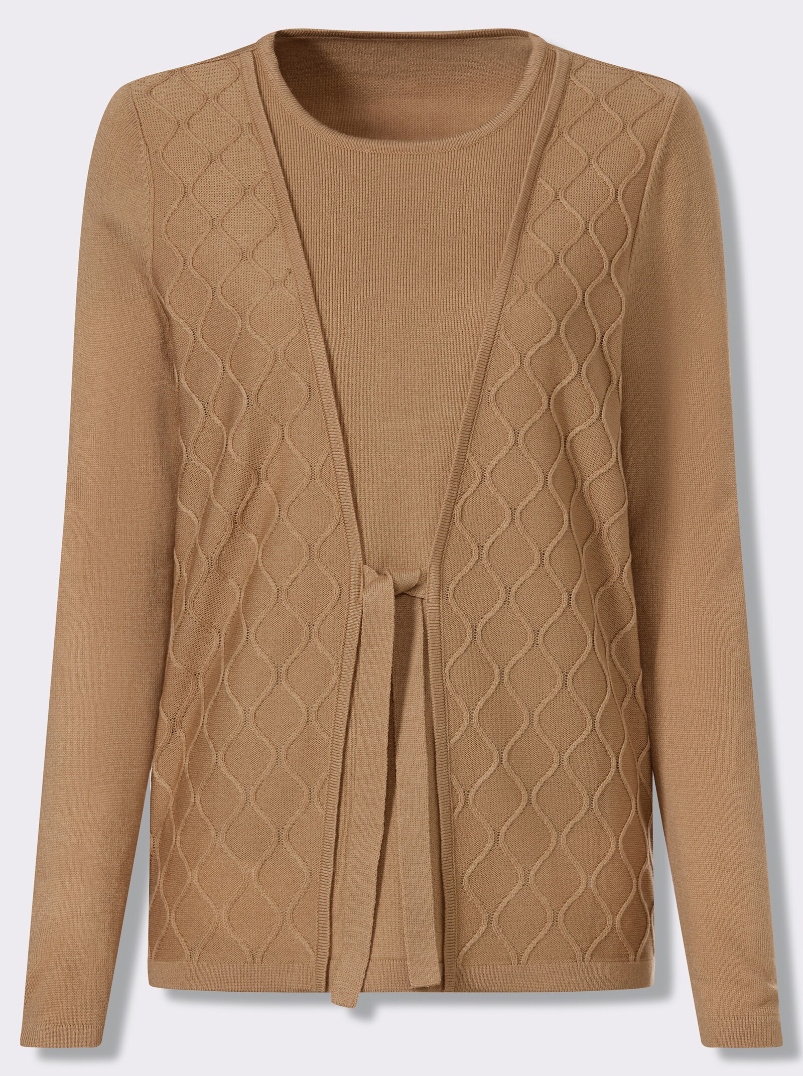 2-in-1-Pullover mit Bindeband - camel