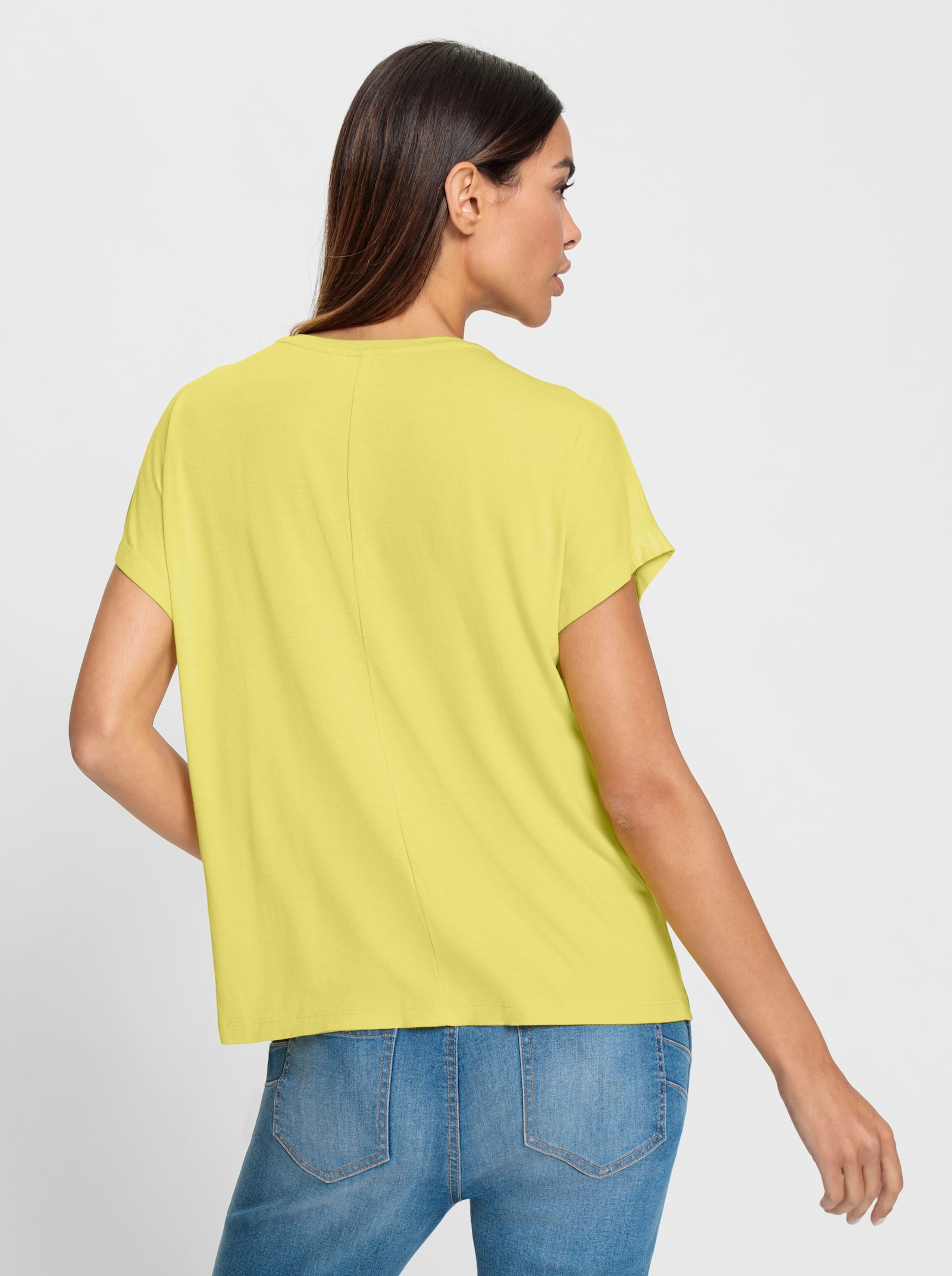 heine Rundhalsshirt mit Glitzersteinchen - limone