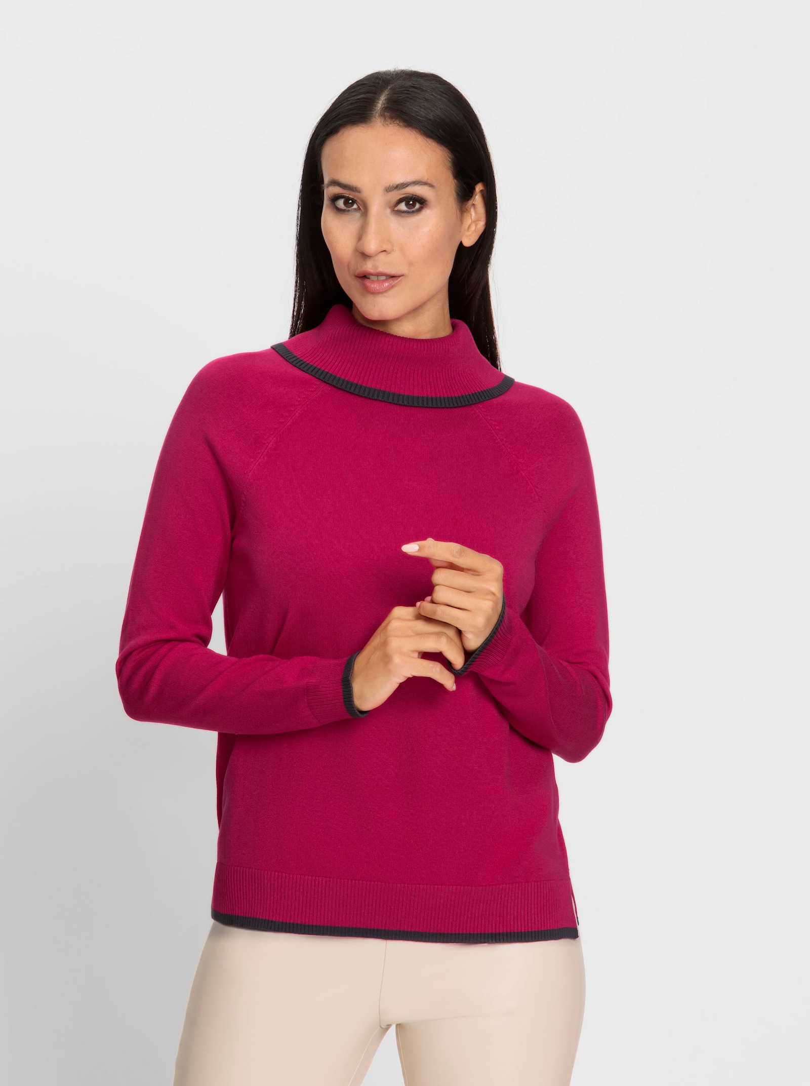 heine Feinstrickpullover mit Kontraststreifen - pink-anthrazit