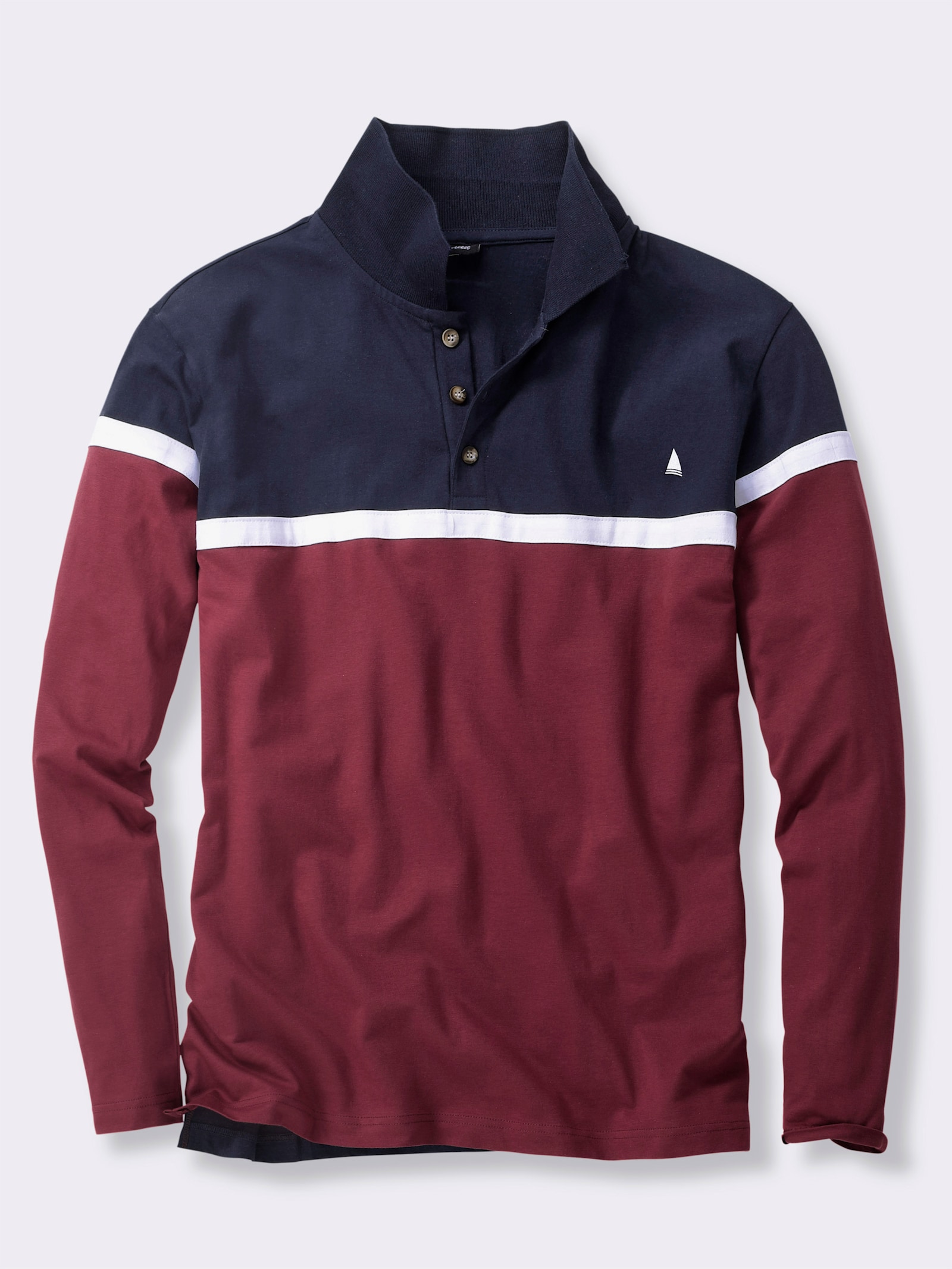 Catamaran Langarm-Poloshirt im Colour Blocking-Dessin - marine-dunkelrot