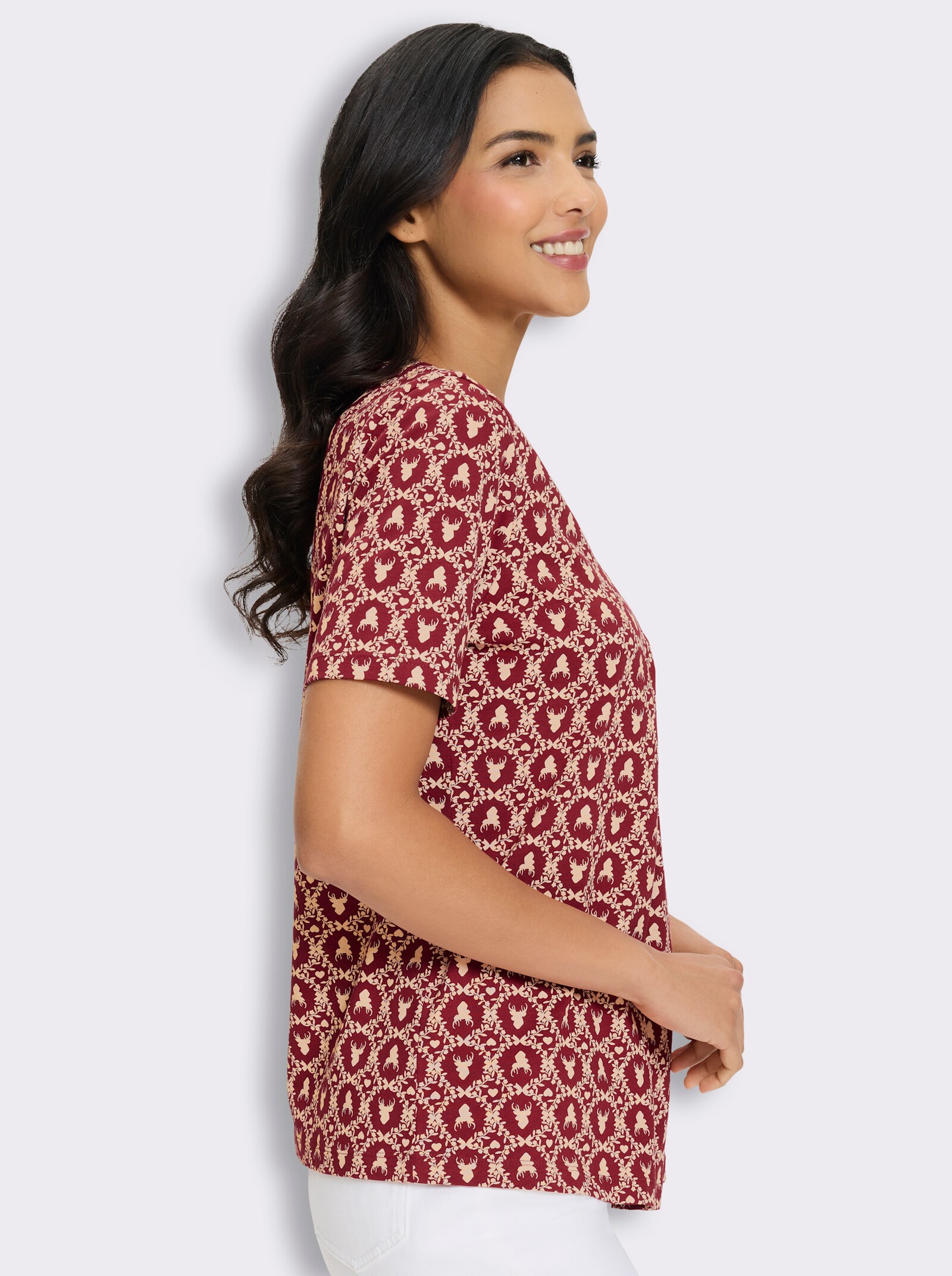 Kurzarmshirt mit Trachten-Print - kirsche-puder-bedruckt