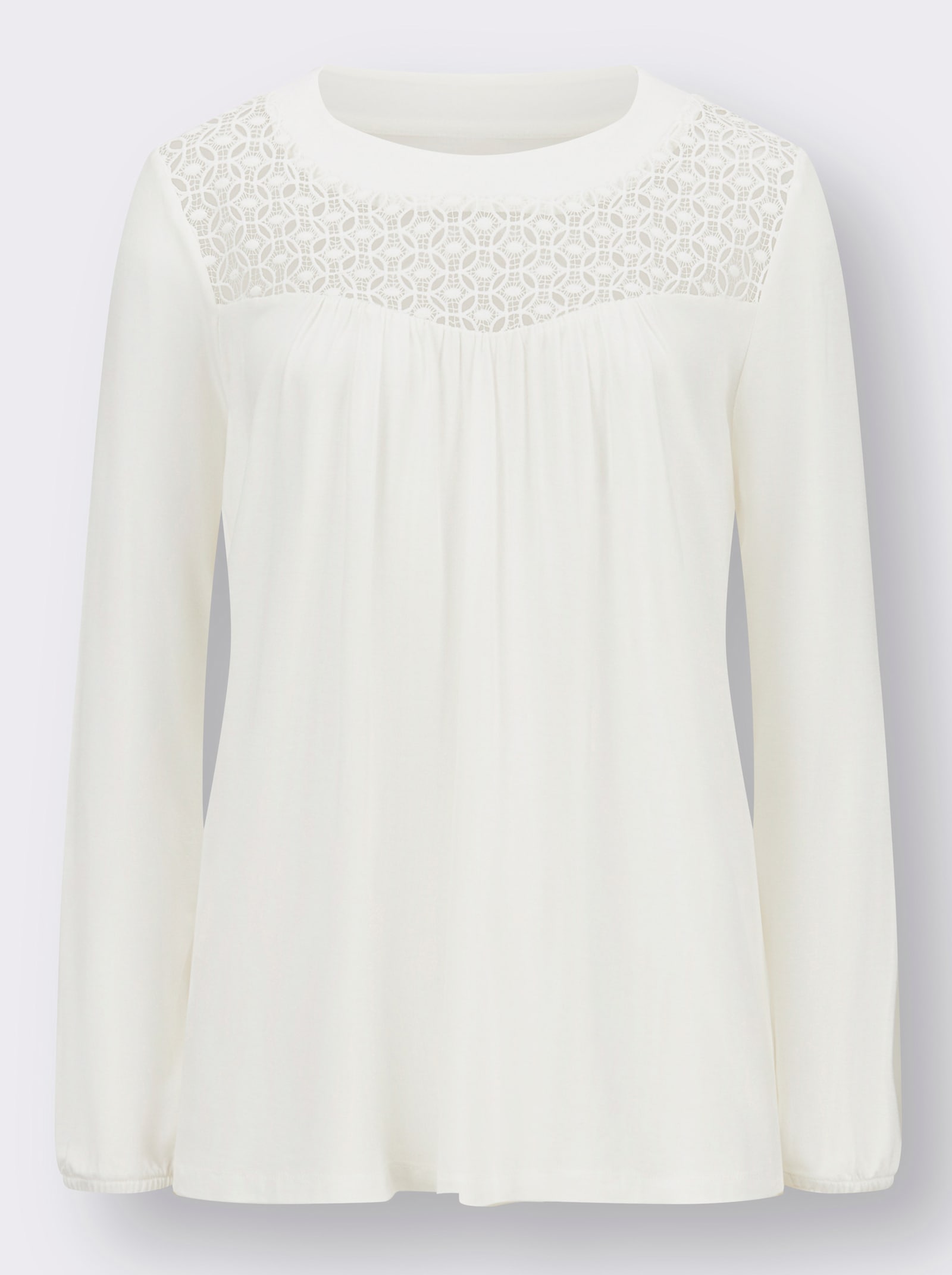 Tričko s dlouhým rukávem s krajkovou vsadkou - ecru