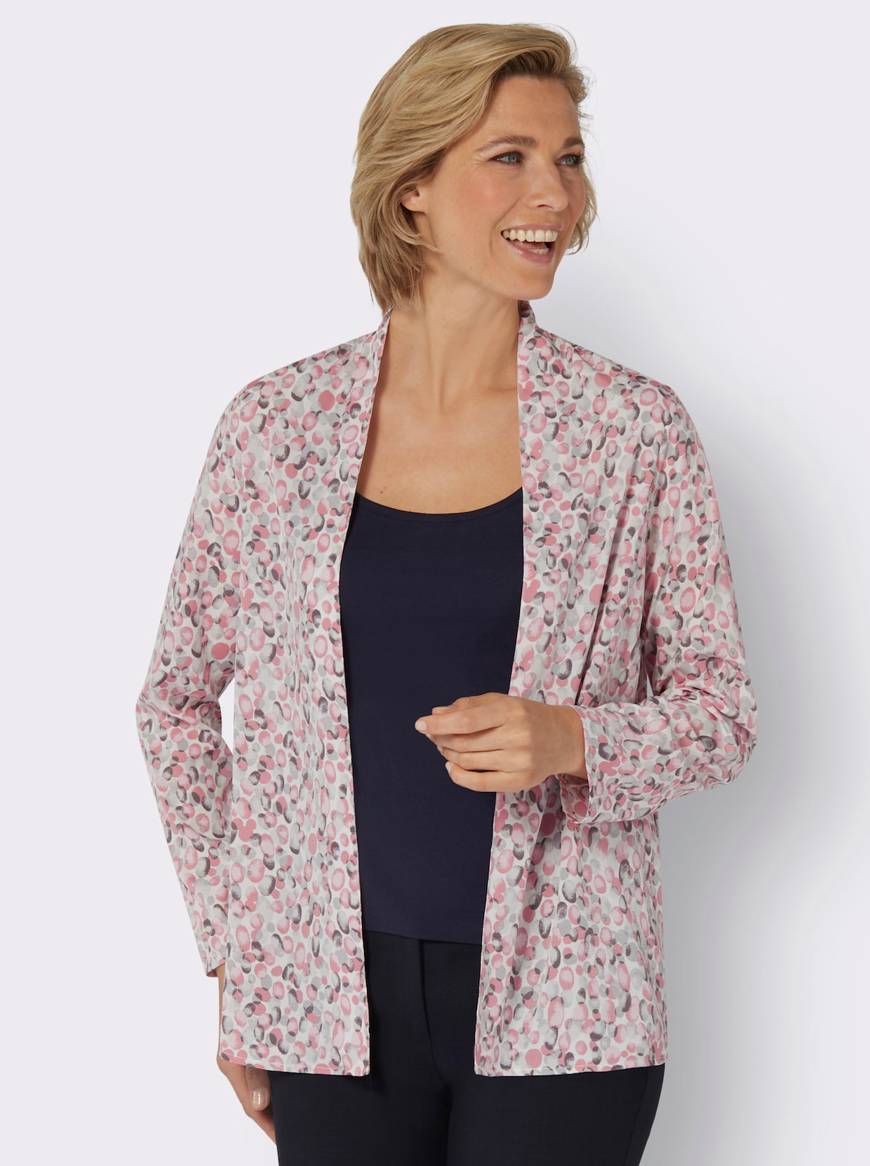 Lange blouse - roze/steengrijs bedrukt