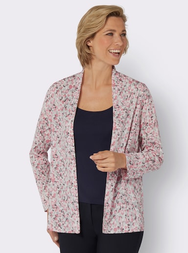Blusenjacke in offener Form - rosé-steingrau-bedruckt