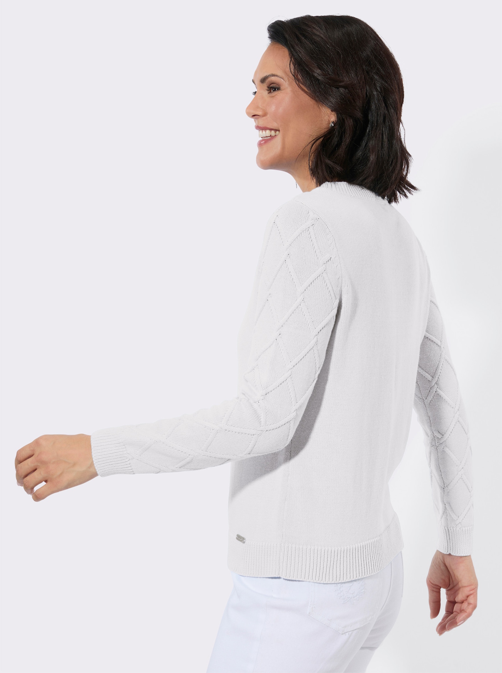 Baumwollpullover mit Rautenmuster - ecru