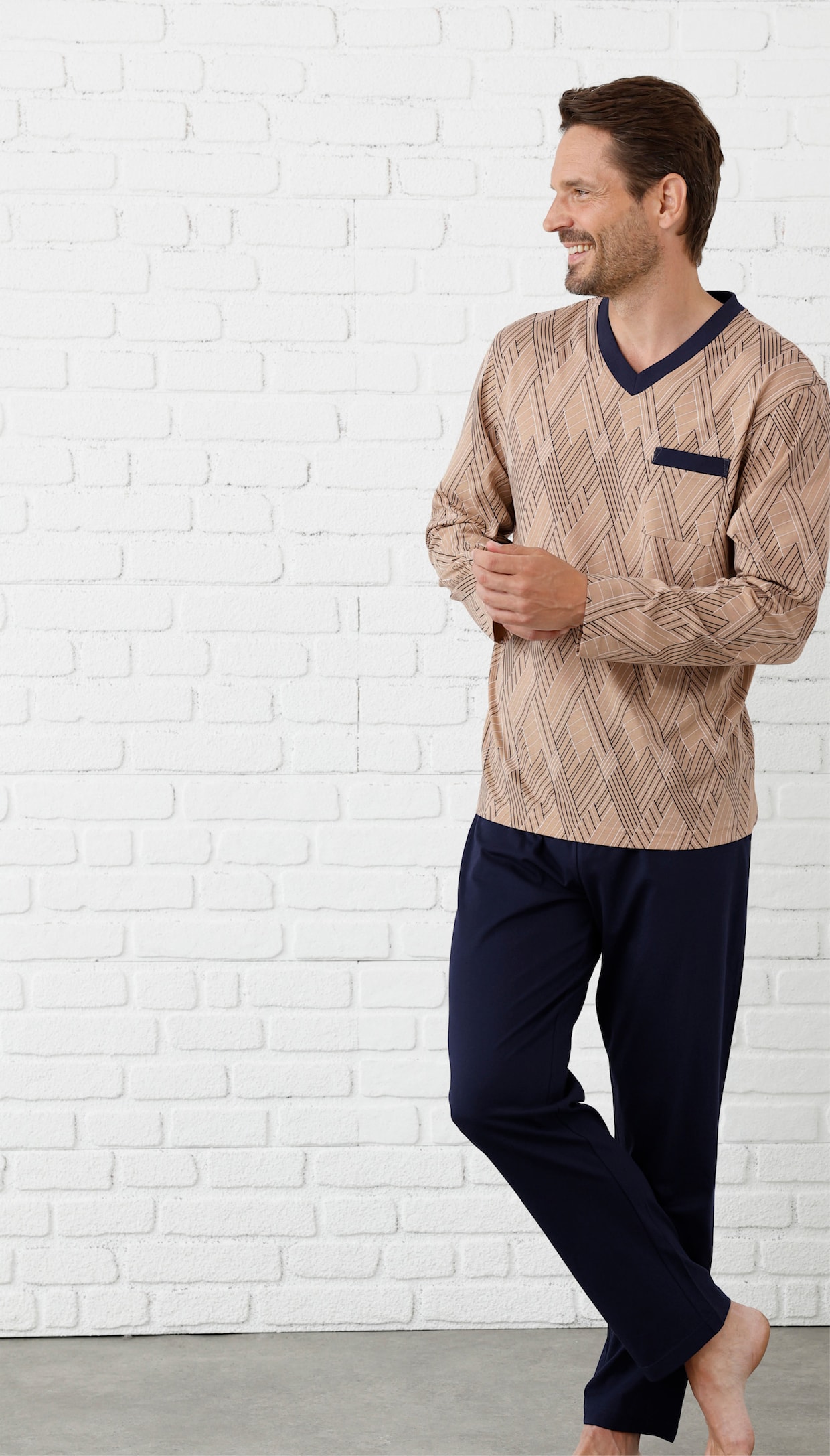 wäschepur men Schlafanzüge - marine-bedruckt + topas-bedruckt