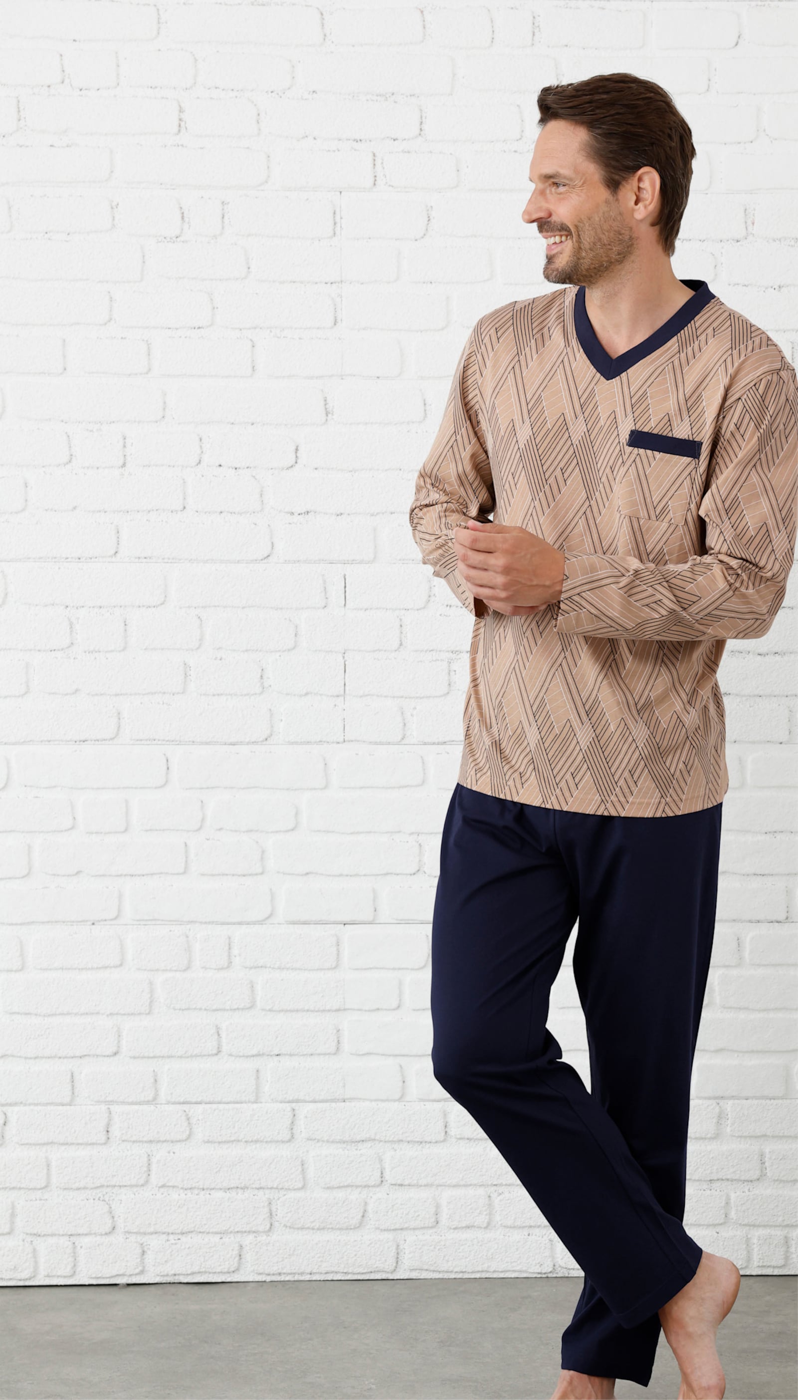 wäschepur men Schlafanzüge - marine-bedruckt + topas-bedruckt