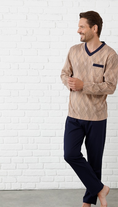 wäschepur men Schlafanzüge - marine-bedruckt + topas-bedruckt